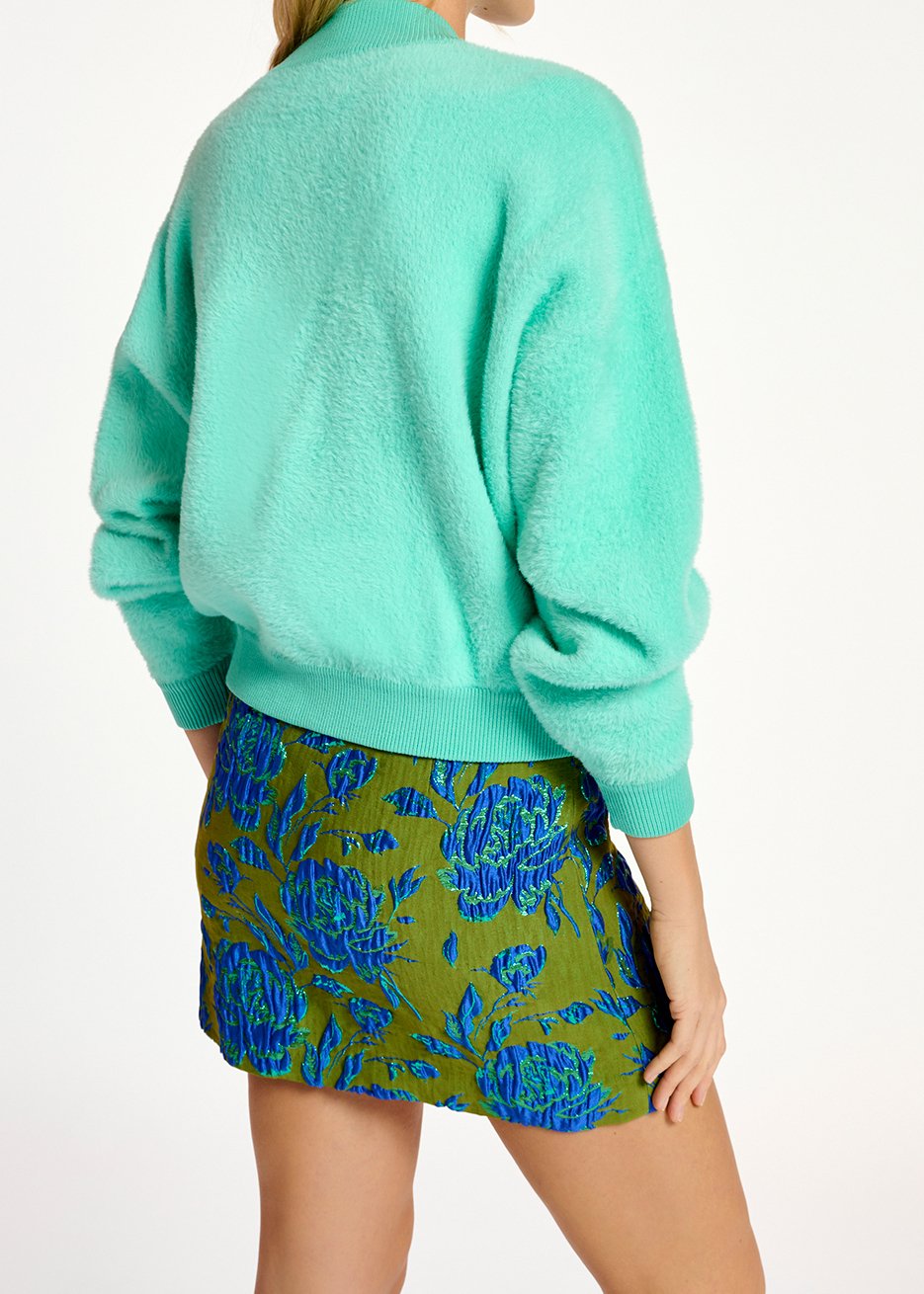 Blouson aviateur turquoise en tricot pelucheux RE—SSENTIEL seconde main photo 4