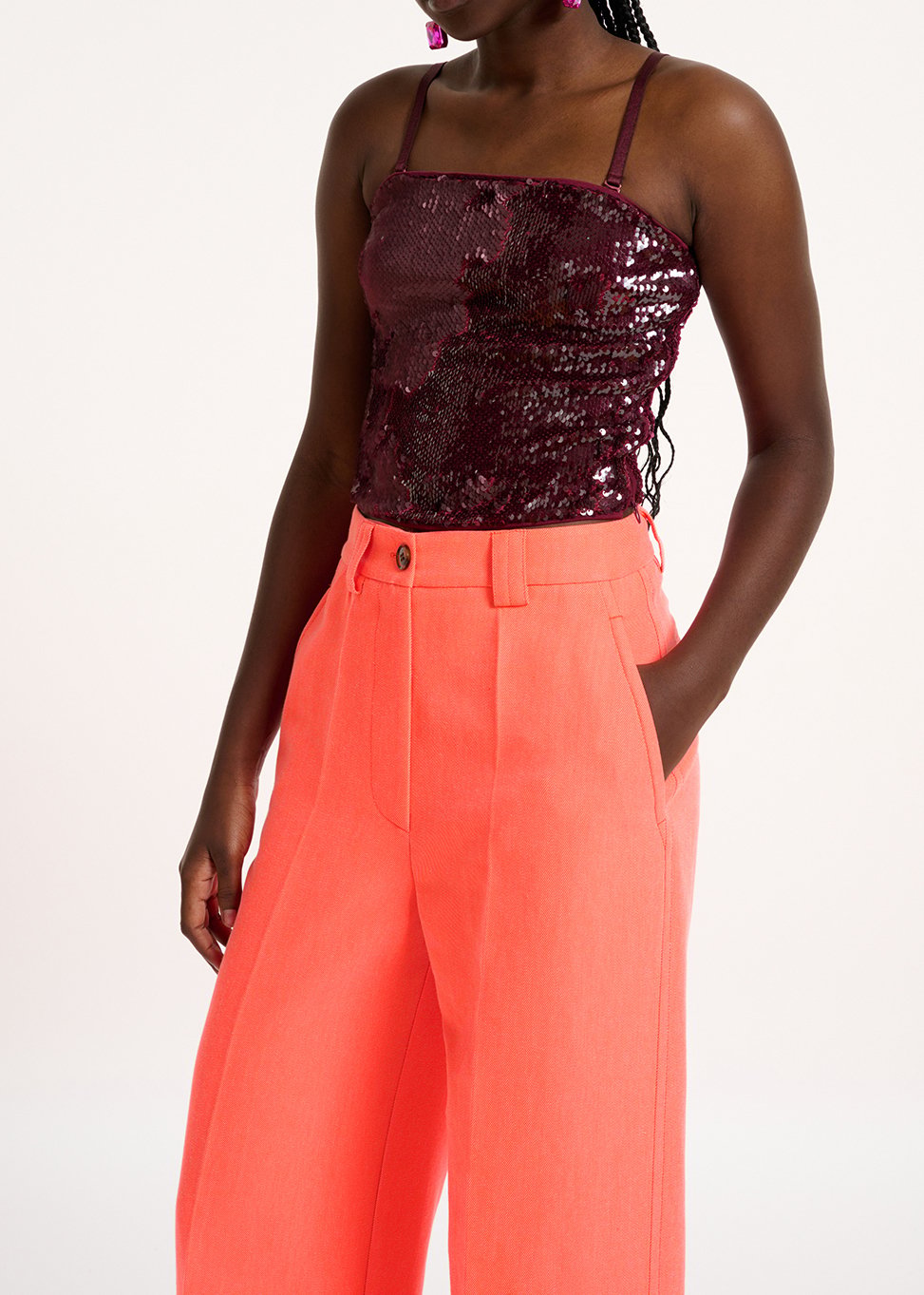 Burgundy sequin-embellished top RE—SSENTIEL second-hand photo 3