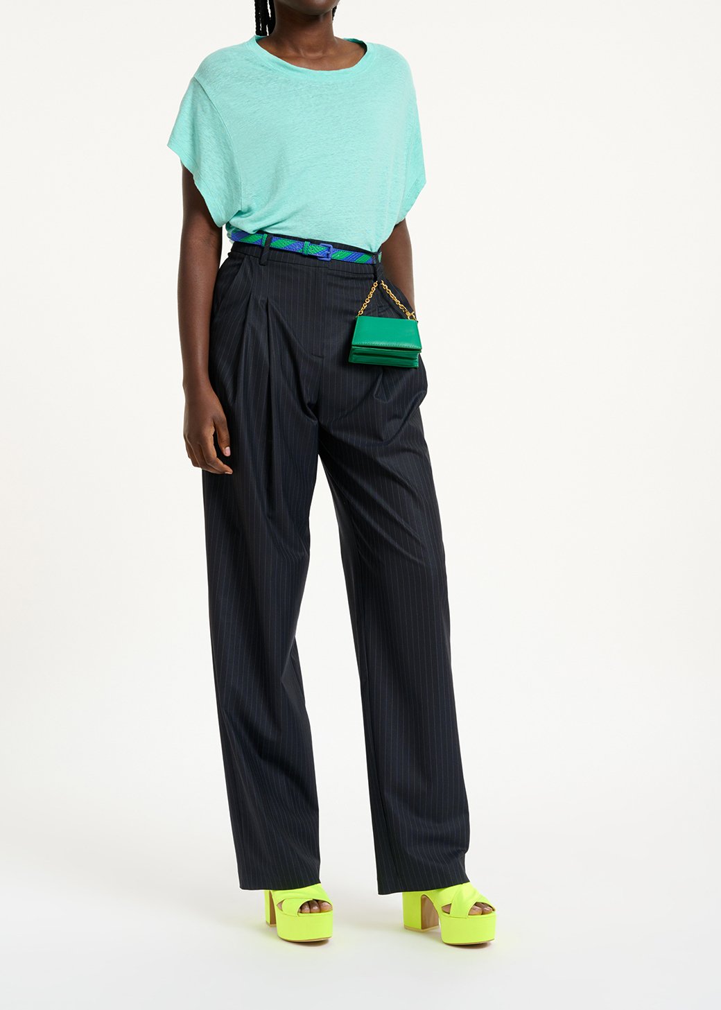 Donkerblauwe broek met fijne krijtstrepen RE—SSENTIEL tweedehands photo 3