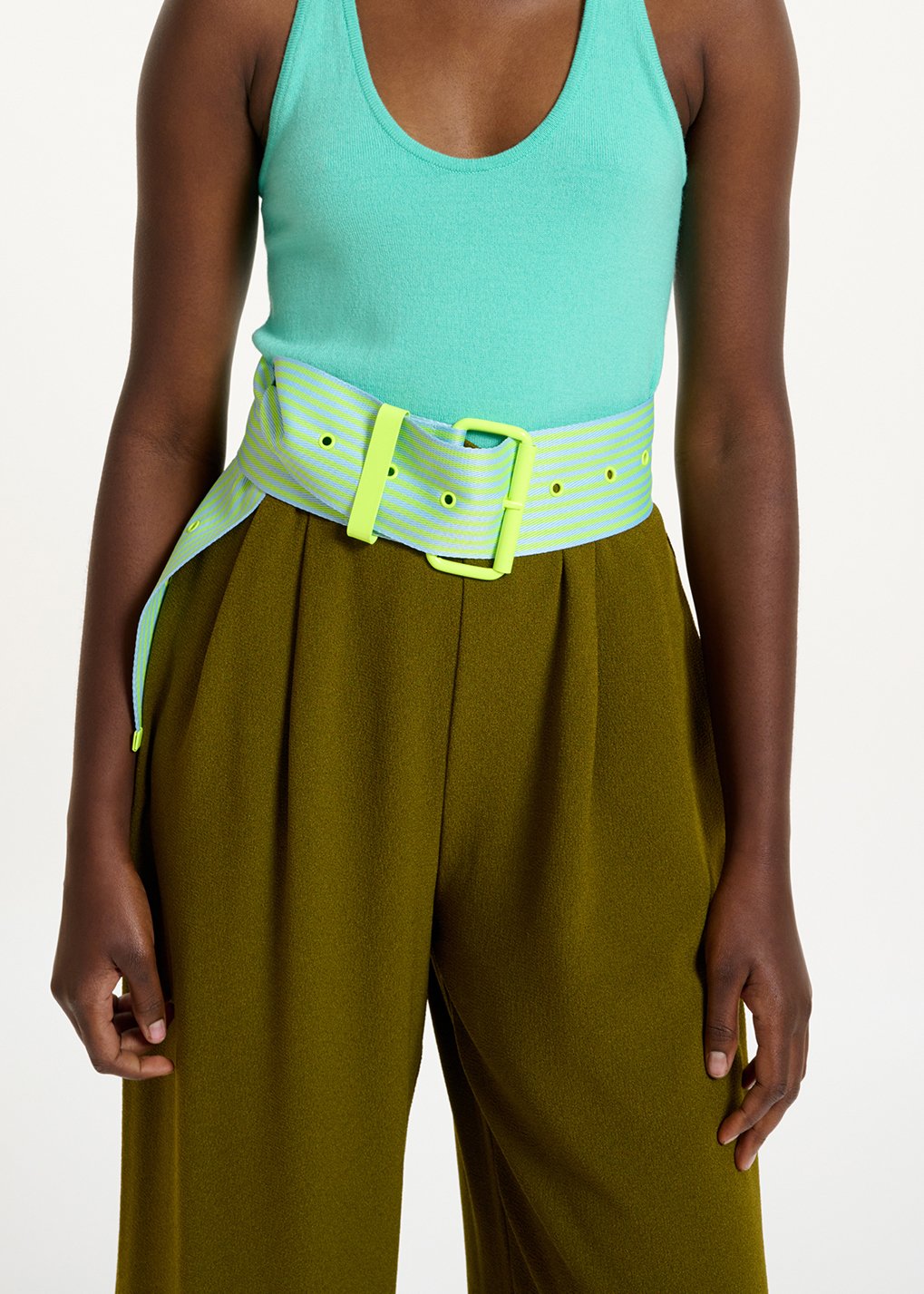 Neon yellow and light blue striped canvas belt RE—SSENTIEL second-hand photo 8