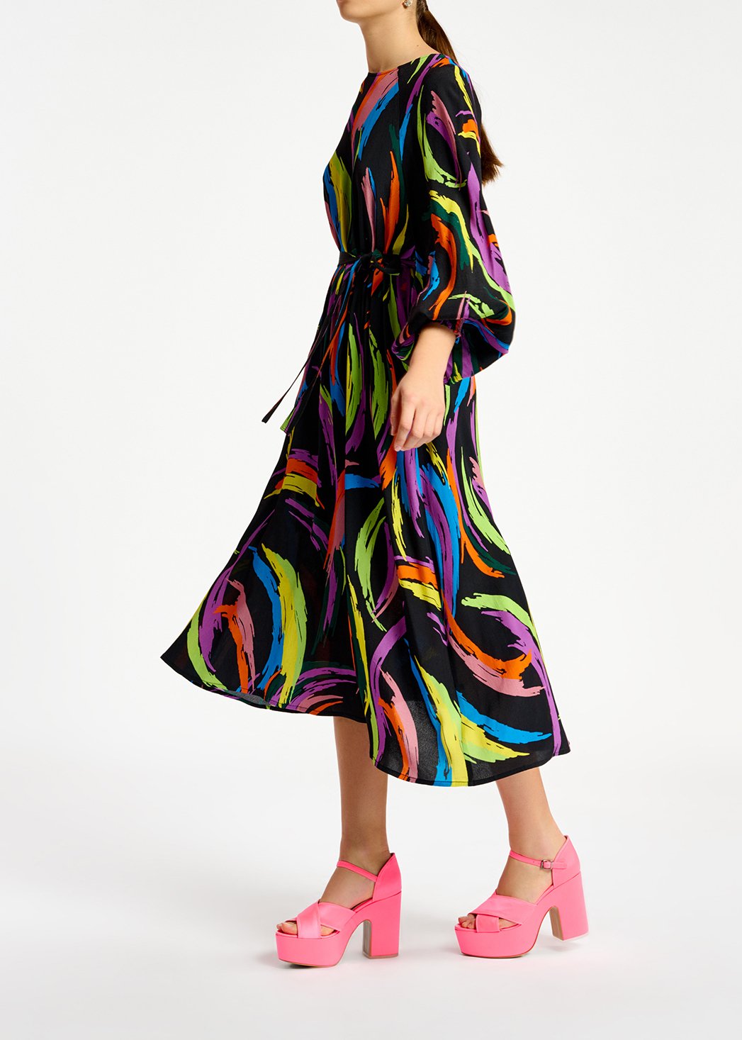 Robe midi à  imprimé abstrait multicolore RE—SSENTIEL seconde main photo 8
