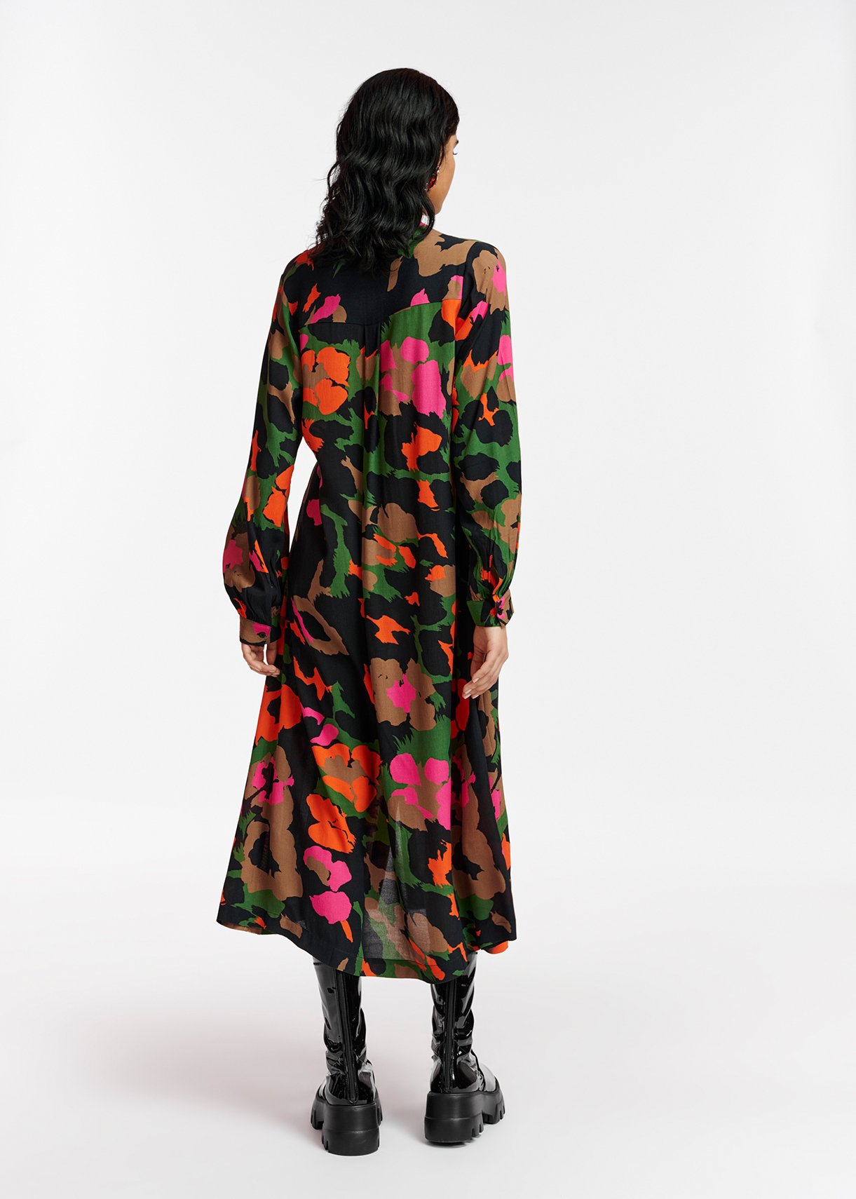 Black, brown and orange abstract print midi-length shirt dress RE—SSENTIEL second-hand photo 5