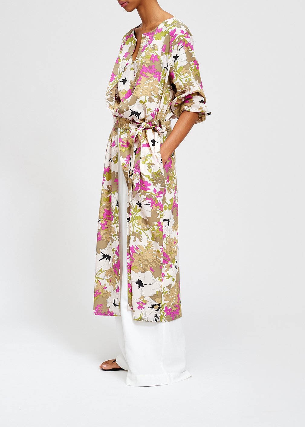 Khaki green, white and pink floral print shirt dress RE—SSENTIEL second-hand photo 6