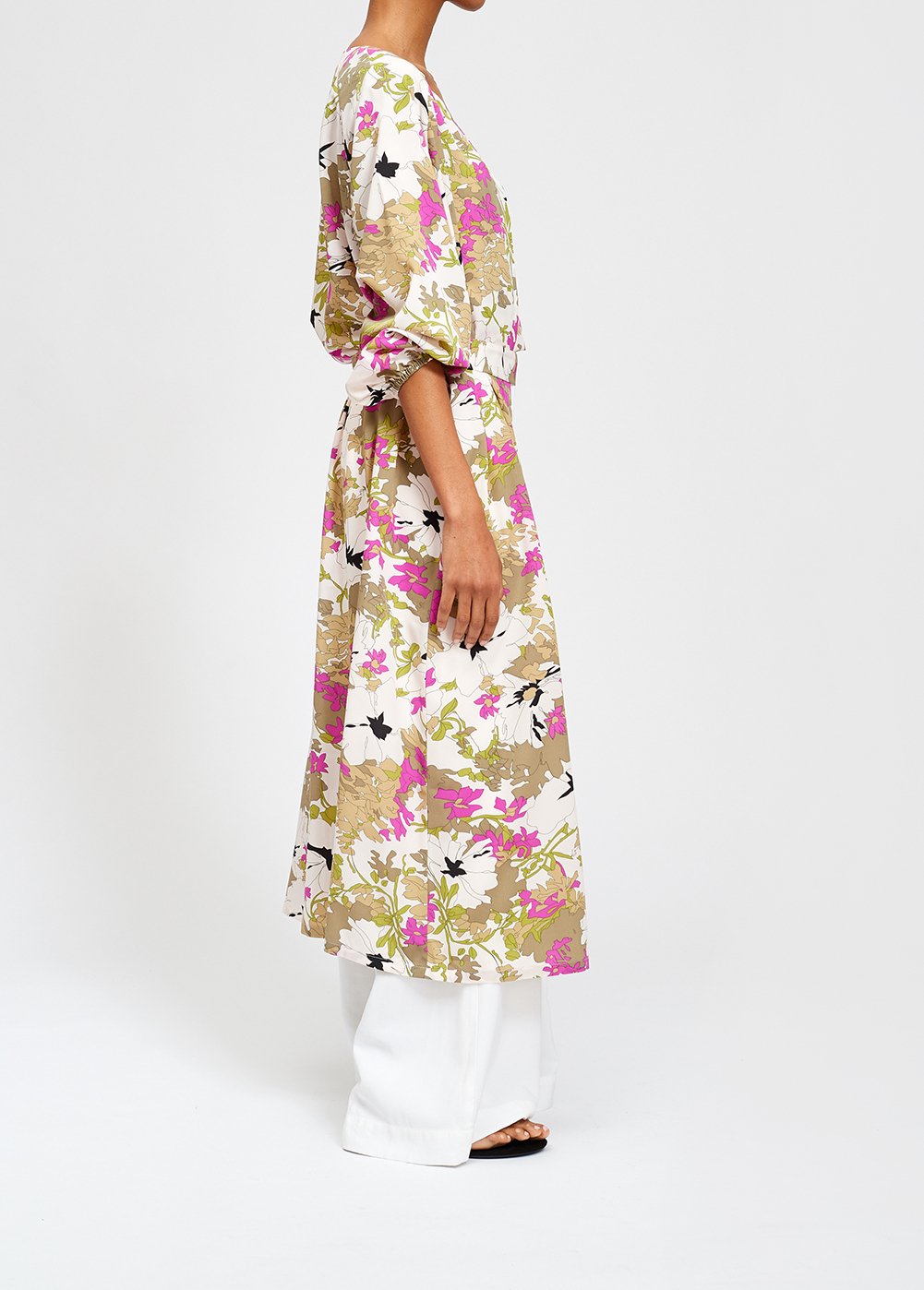 Khaki green, white and pink floral print shirt dress RE—SSENTIEL second-hand photo 7
