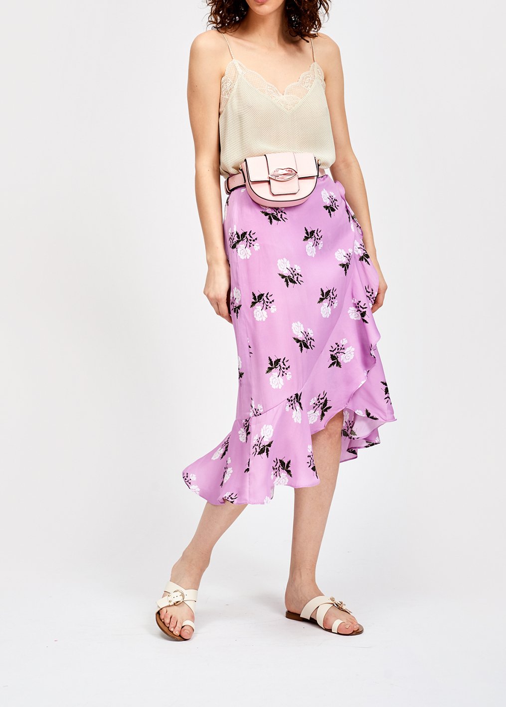 Pink flower printed ruffled skirt RE—SSENTIEL second-hand photo 3