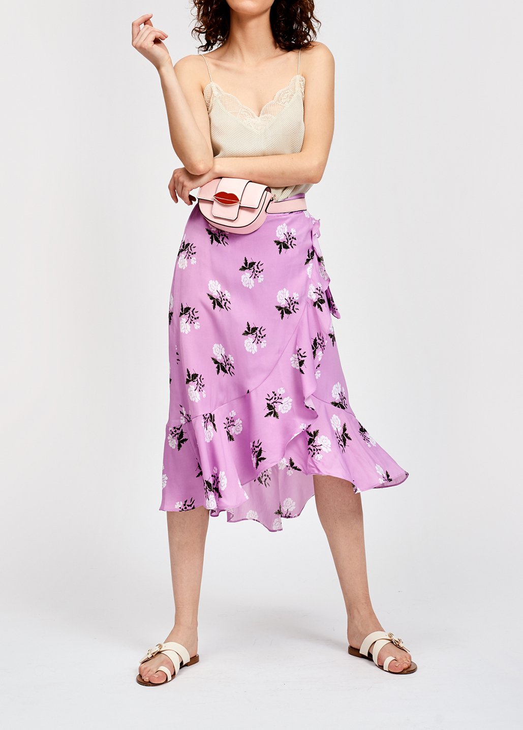 Pink flower printed ruffled skirt RE—SSENTIEL second-hand photo 5