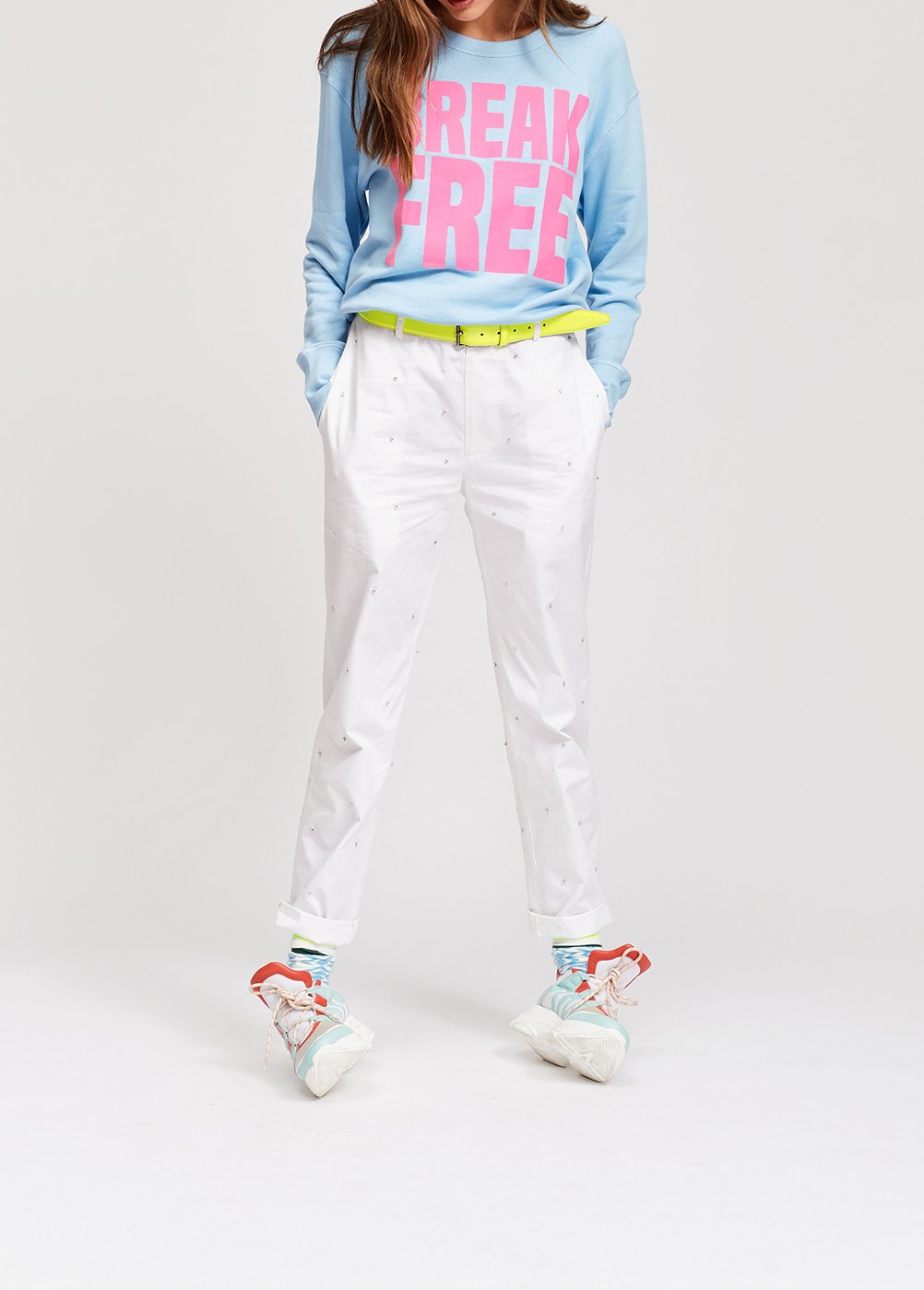 Blauwe katoenen sweater met roze break free-print RE—SSENTIEL tweedehands photo 3