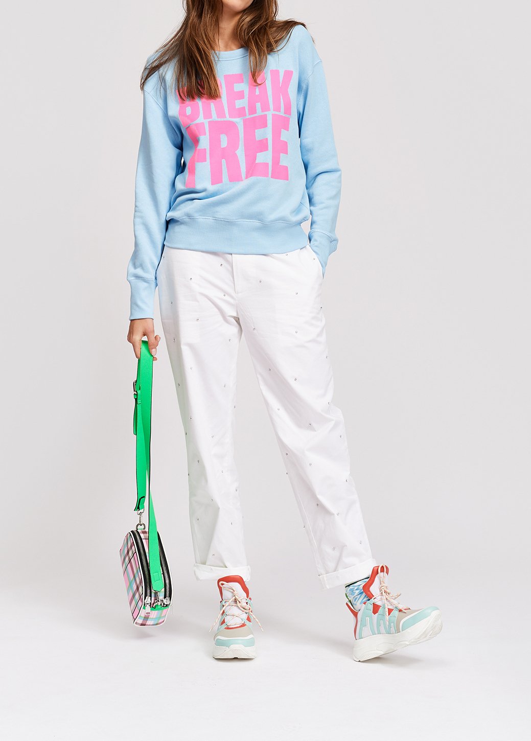 Blauwe katoenen sweater met roze break free-print RE—SSENTIEL tweedehands photo 7