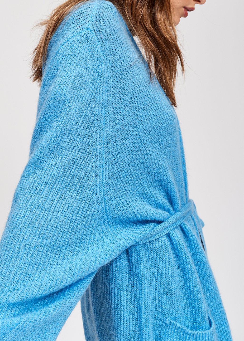 Lichtblauwe mohairmix cardigan met riem RE—SSENTIEL tweedehands photo 4