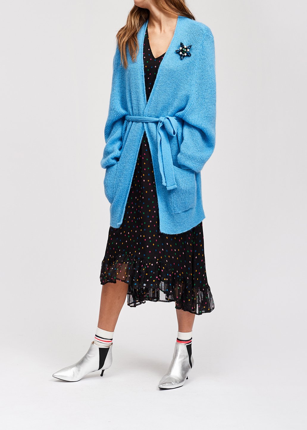 Lichtblauwe mohairmix cardigan met riem RE—SSENTIEL tweedehands photo 5