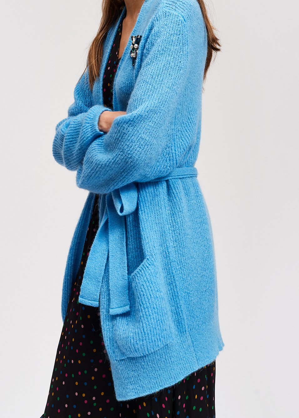 Lichtblauwe mohairmix cardigan met riem RE—SSENTIEL tweedehands photo 6