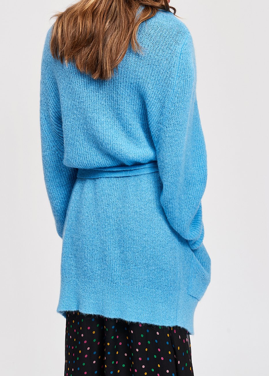 Lichtblauwe mohairmix cardigan met riem RE—SSENTIEL tweedehands photo 7