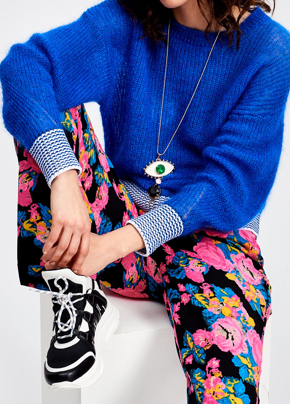 Turquoise summer sweater with contrasting trims RE—SSENTIEL second-hand photo 5