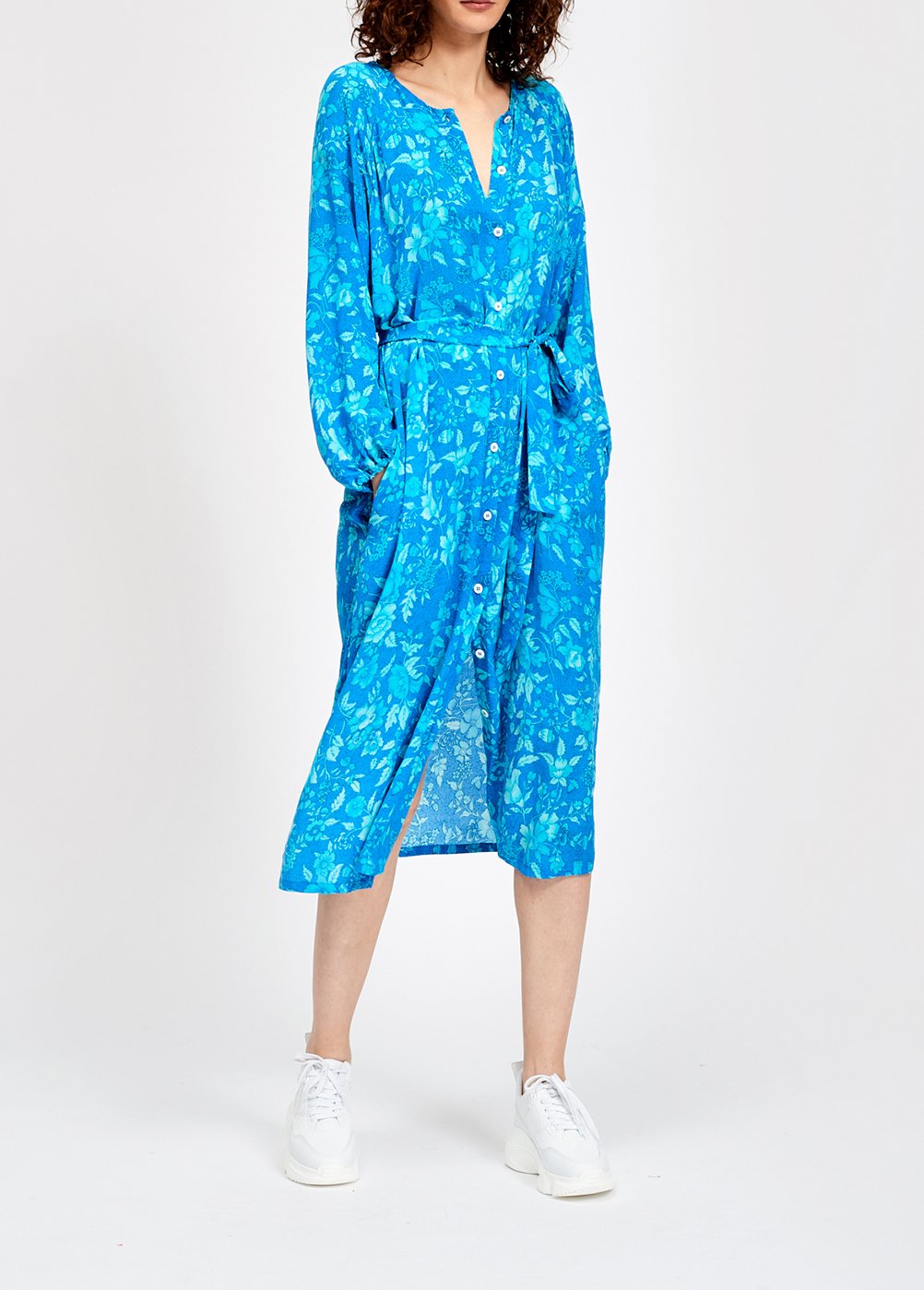 Printed blue silk shirt dress RE—SSENTIEL second-hand photo 3