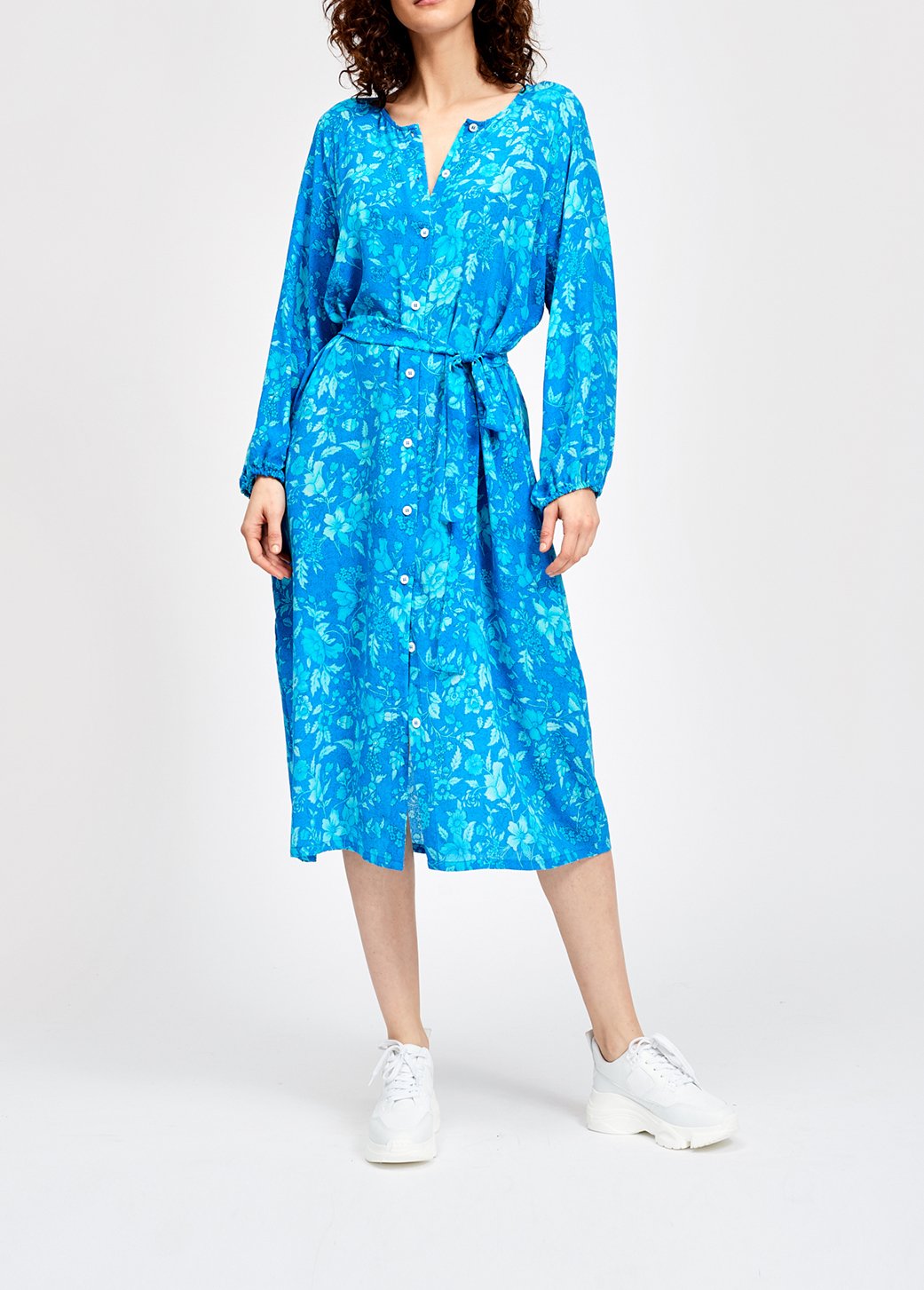 Printed blue silk shirt dress RE—SSENTIEL second-hand photo 6
