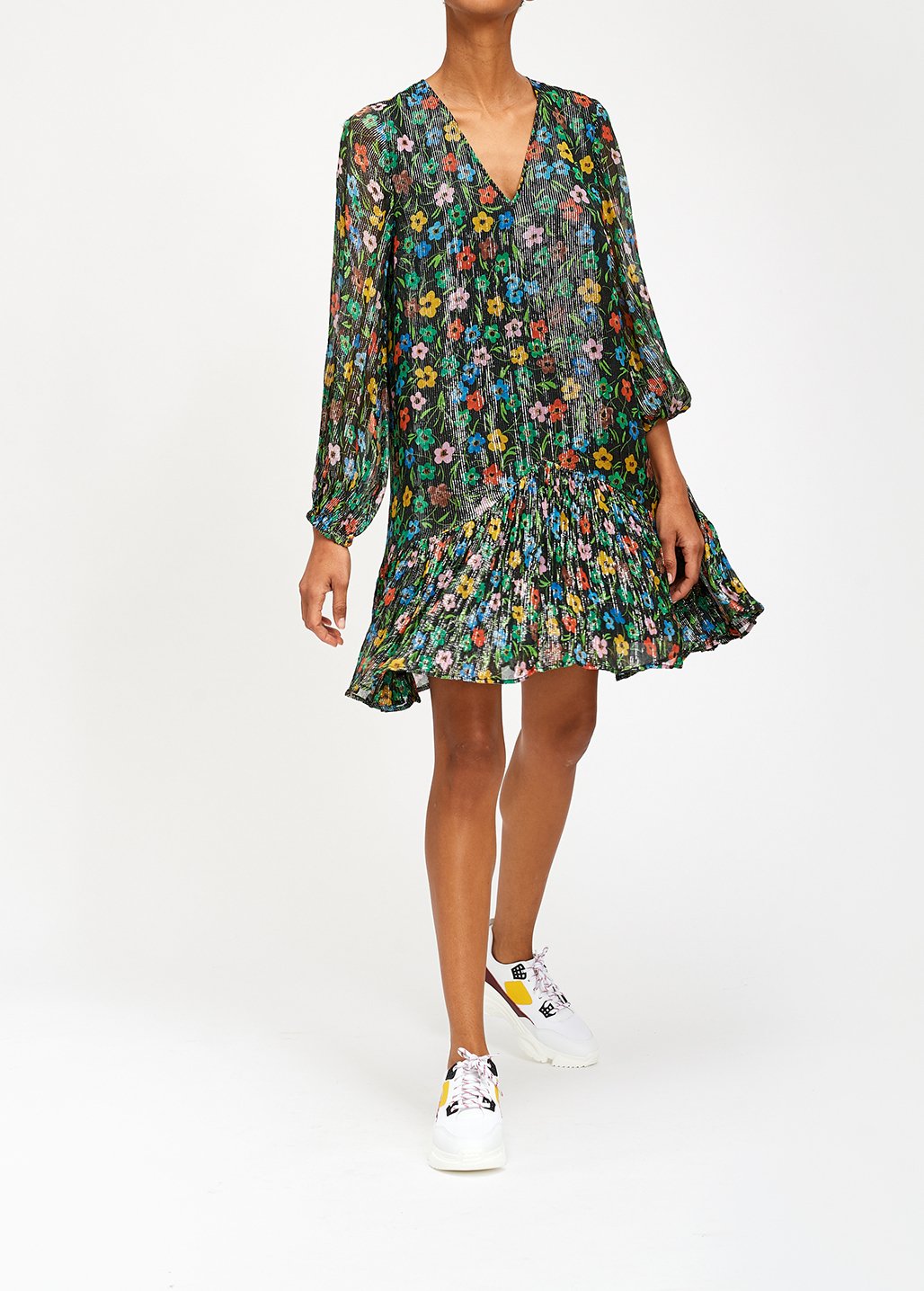 Black floral print dress with flared hem RE—SSENTIEL second-hand photo 4