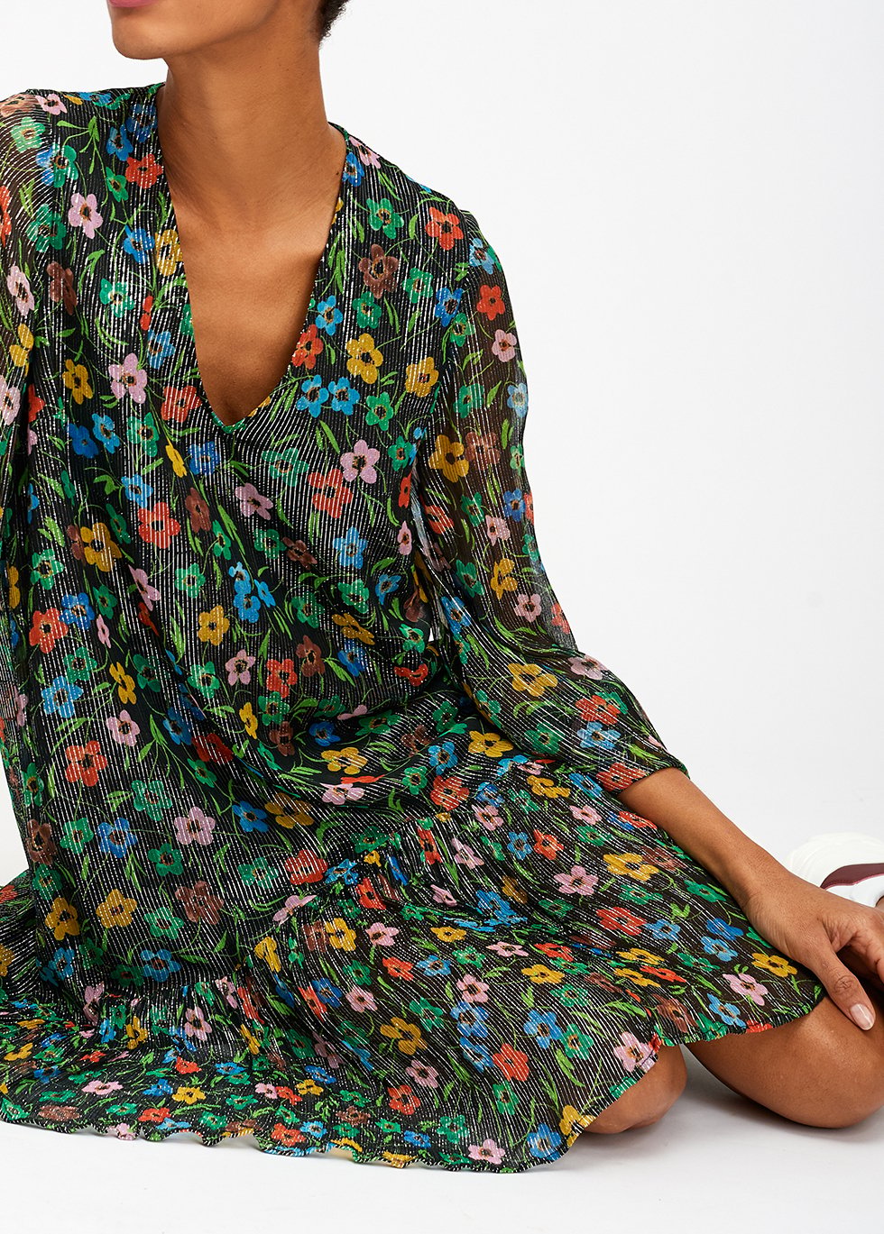 Black floral print dress with flared hem RE—SSENTIEL second-hand photo 6