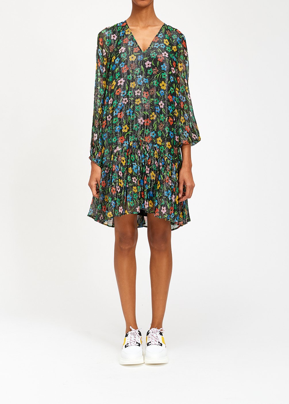 Black floral print dress with flared hem RE—SSENTIEL second-hand photo 7
