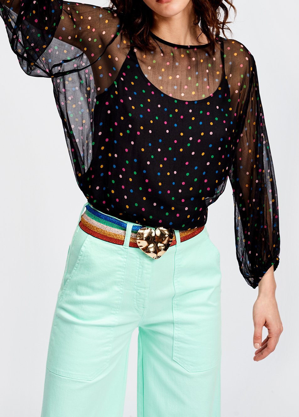 Black translucent spotted top with lining RE—SSENTIEL second-hand photo 3