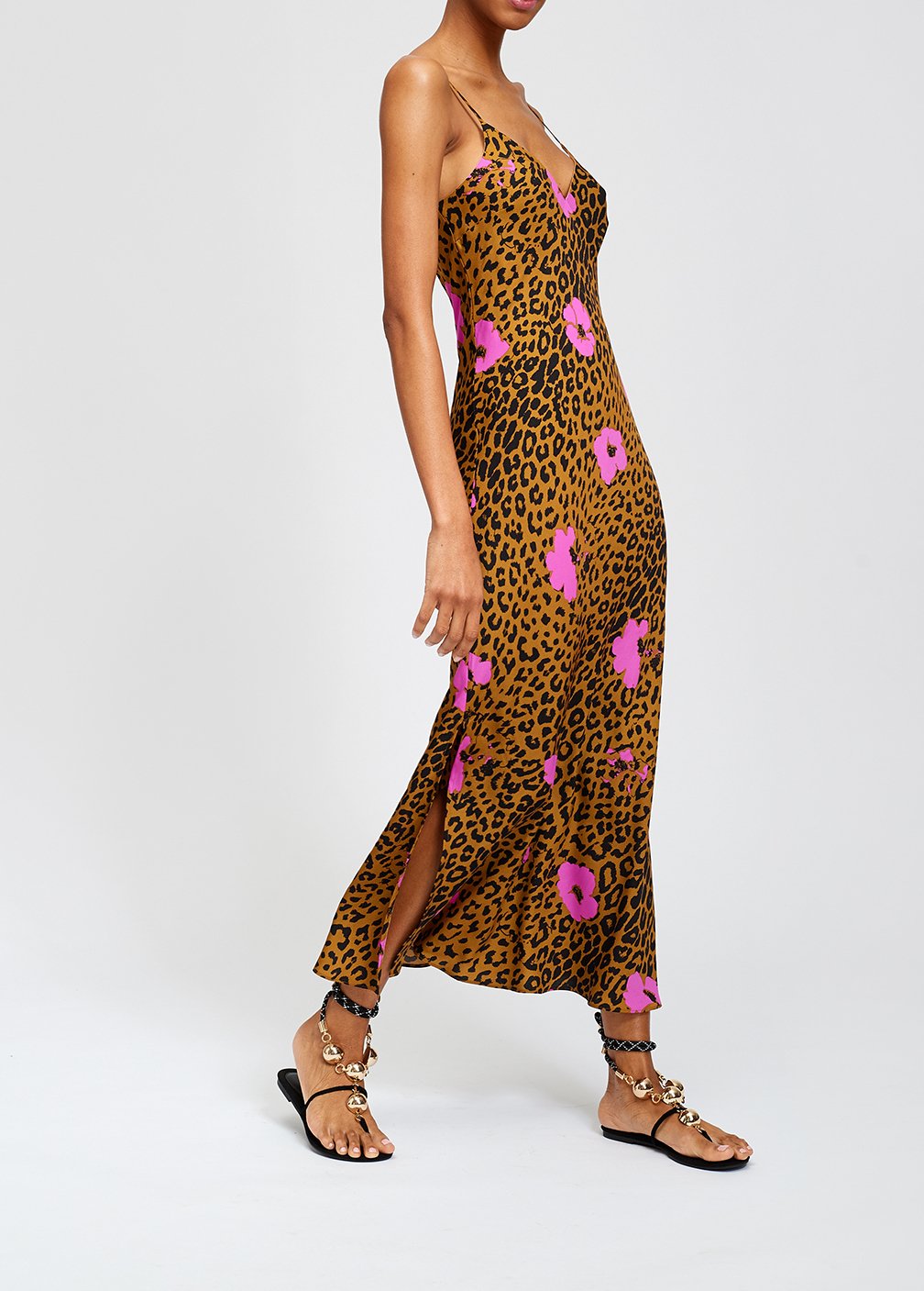 Halflange jurk met roze bloemen en luipaardprint RE—SSENTIEL tweedehands photo 3