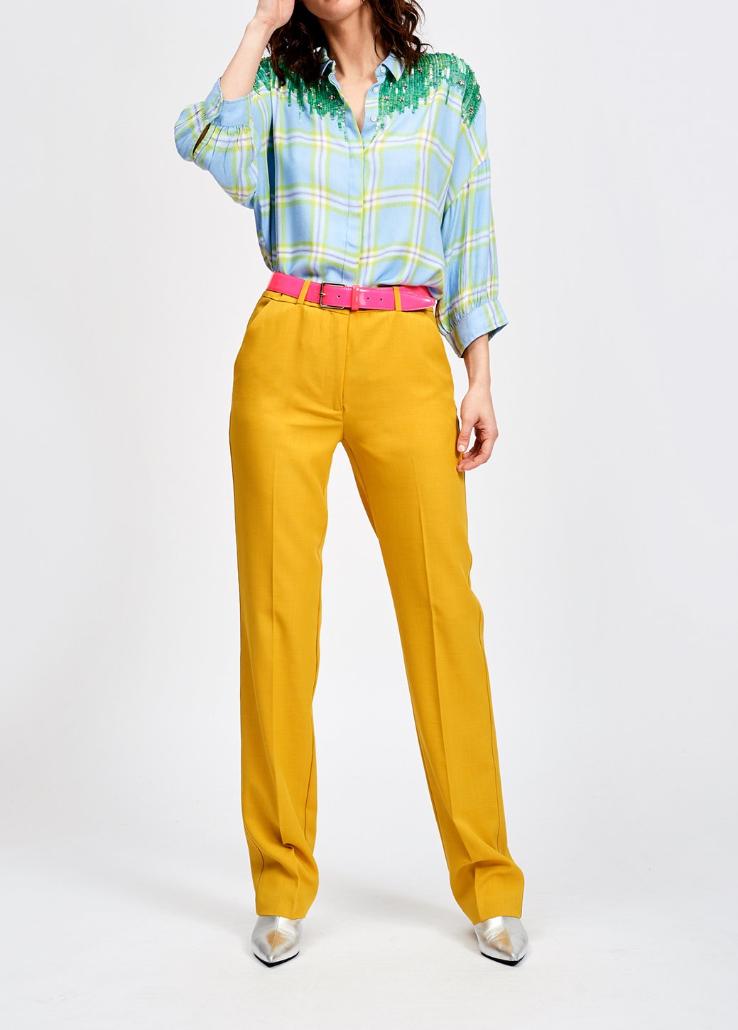 Yellow tailored trousers RE—SSENTIEL second-hand photo 5