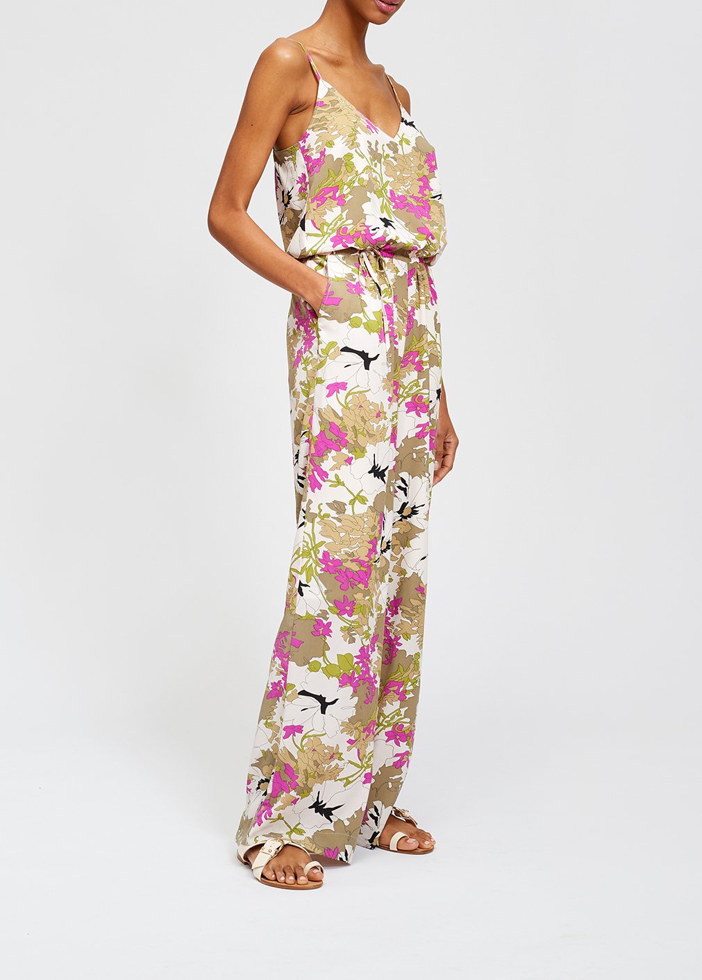 Witte, roze en kakigroene jumpsuit met bloemenprint RE—SSENTIEL tweedehands photo 4