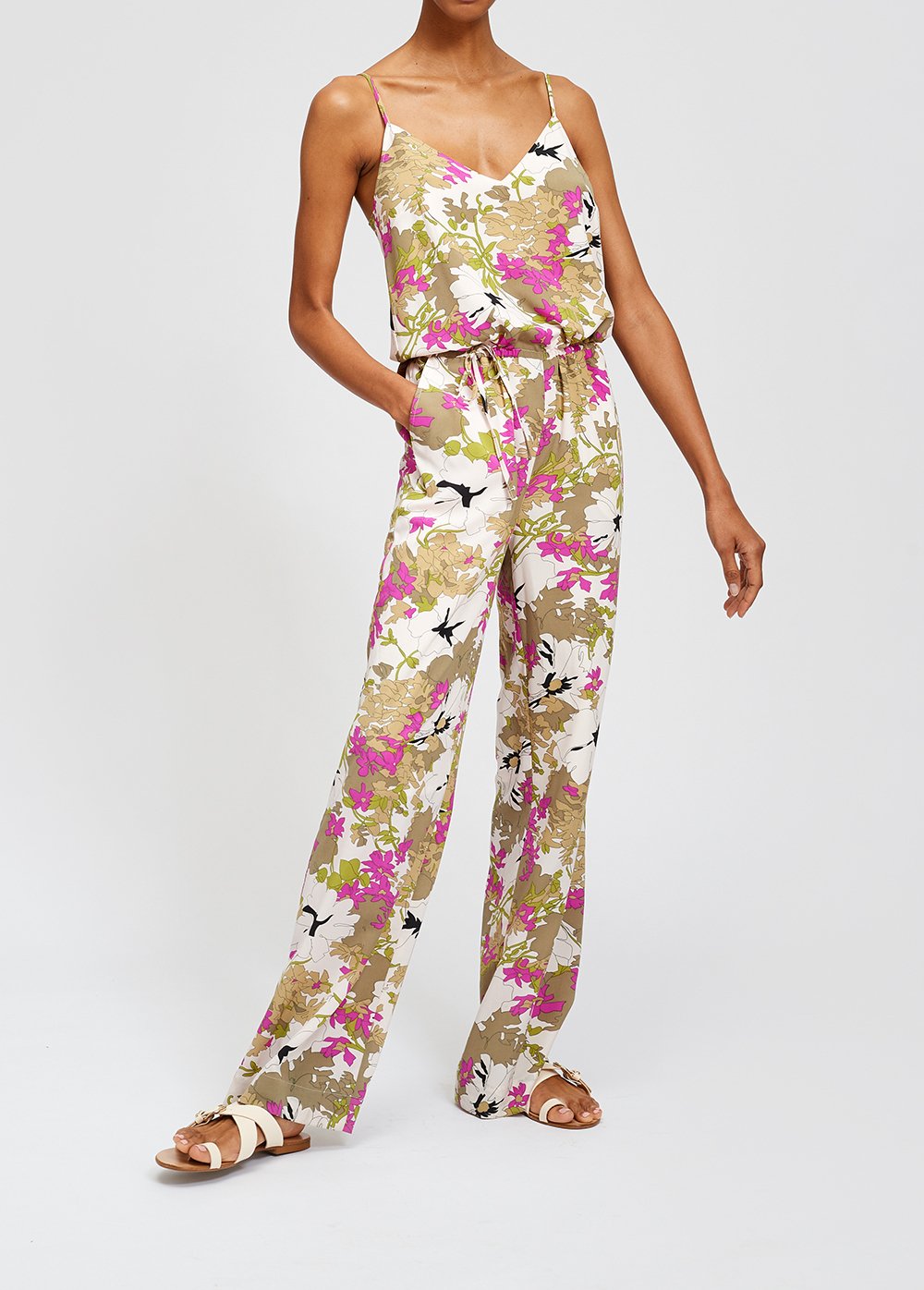 Witte, roze en kakigroene jumpsuit met bloemenprint RE—SSENTIEL tweedehands photo 7