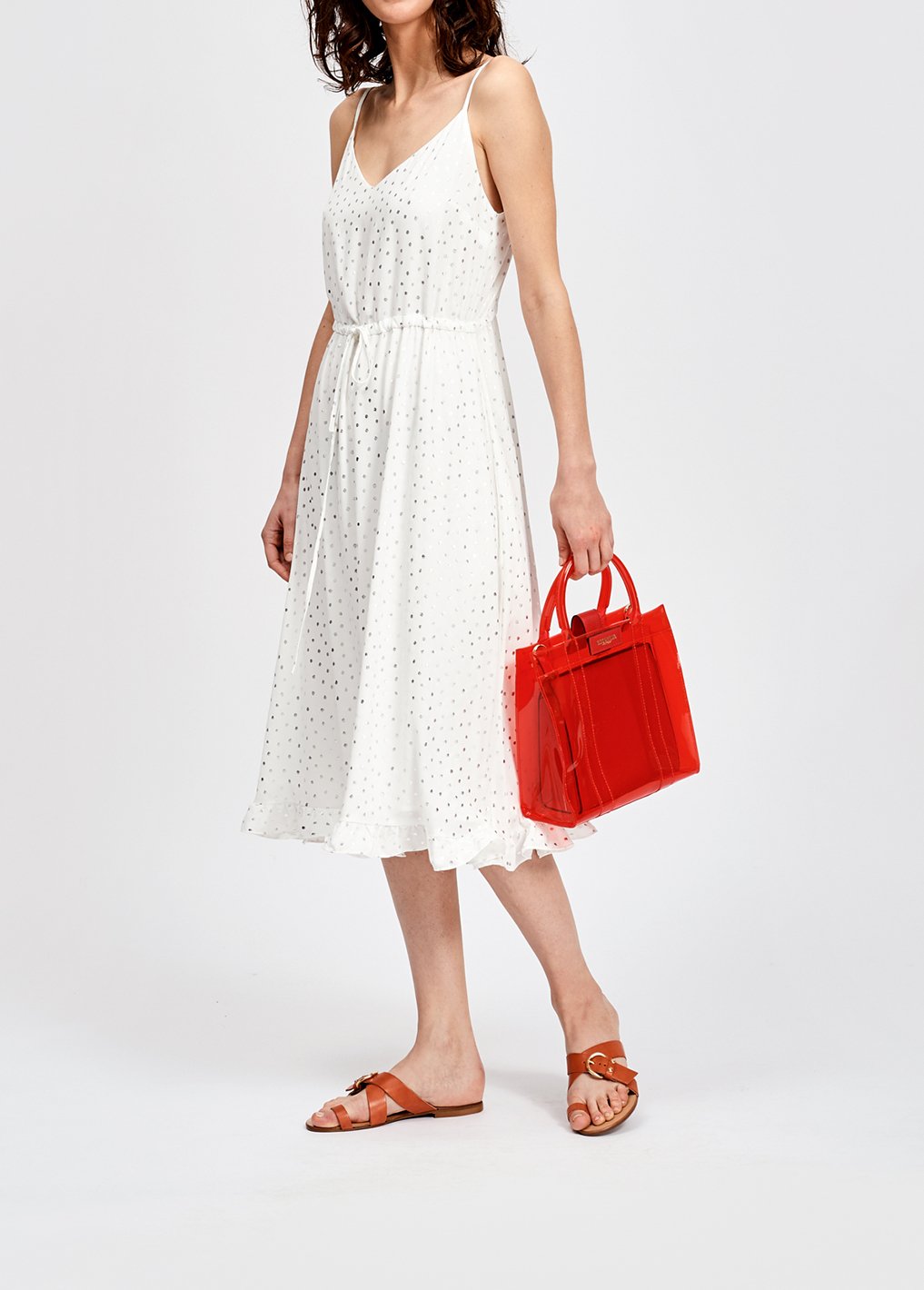 Gebroken witte midi-jurk met zilveren stippen RE—SSENTIEL tweedehands photo 5