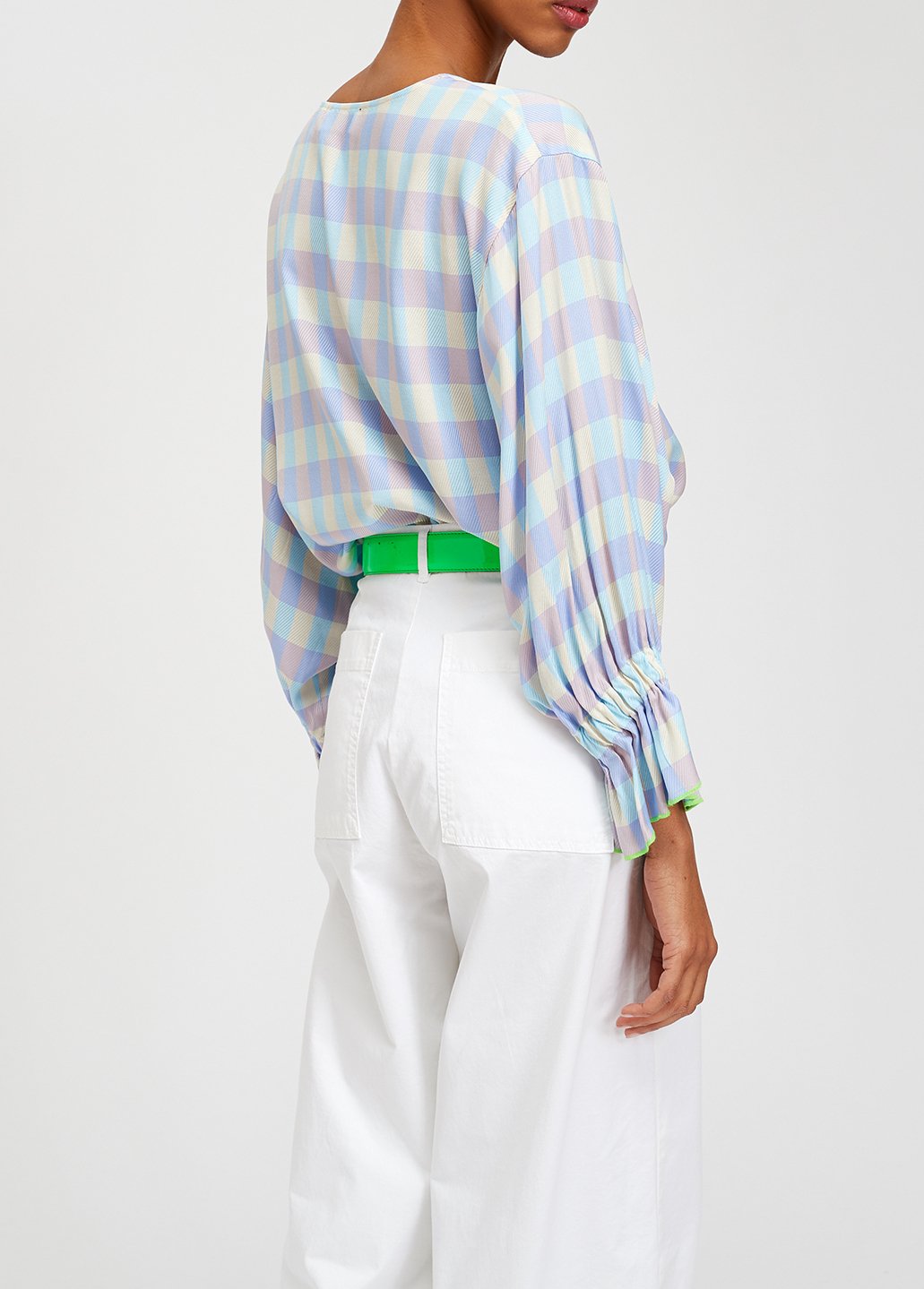 Top met 3/4de mouwen en blauw-paars tartanmotief RE—SSENTIEL tweedehands photo 4