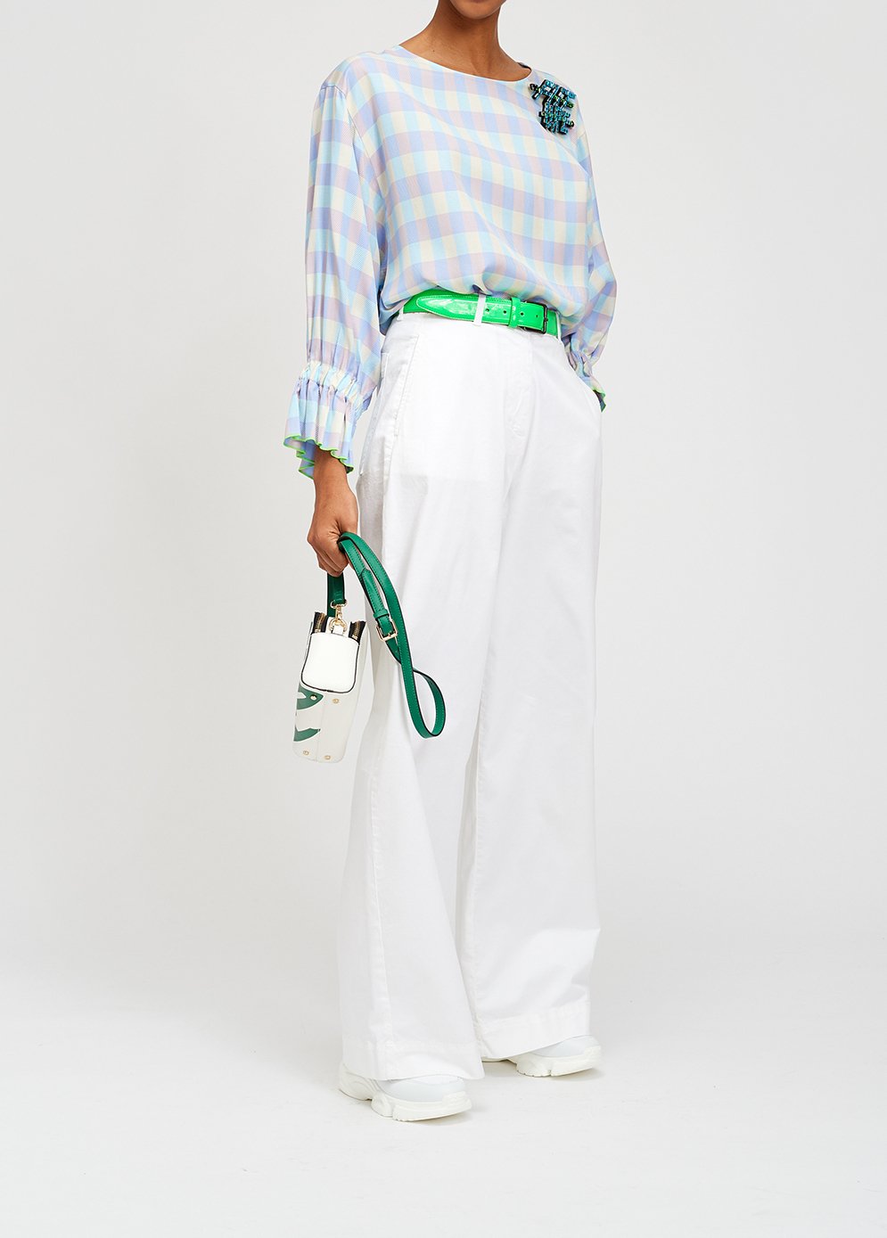 Top met 3/4de mouwen en blauw-paars tartanmotief RE—SSENTIEL tweedehands photo 5