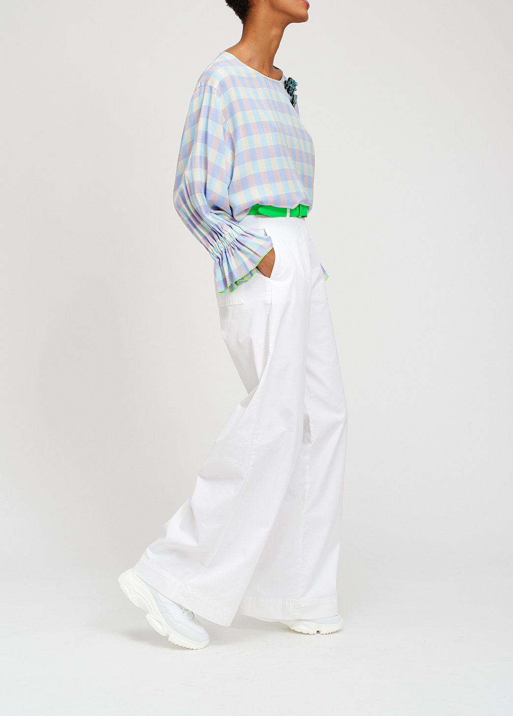Top met 3/4de mouwen en blauw-paars tartanmotief RE—SSENTIEL tweedehands photo 6