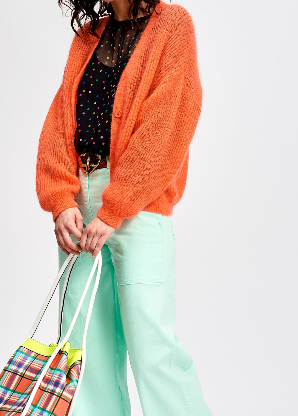 Lichtblauw, geribbeld gebreide cardigan met mohair RE—SSENTIEL tweedehands photo 5
