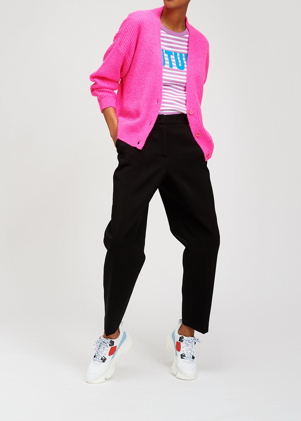 Knitted ribbed cardigan in fuchsia with mohair RE—SSENTIEL second-hand photo 4