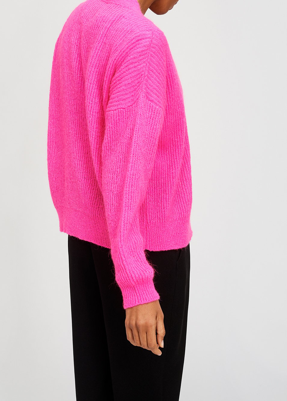 Knitted ribbed cardigan in fuchsia with mohair RE—SSENTIEL second-hand photo 5