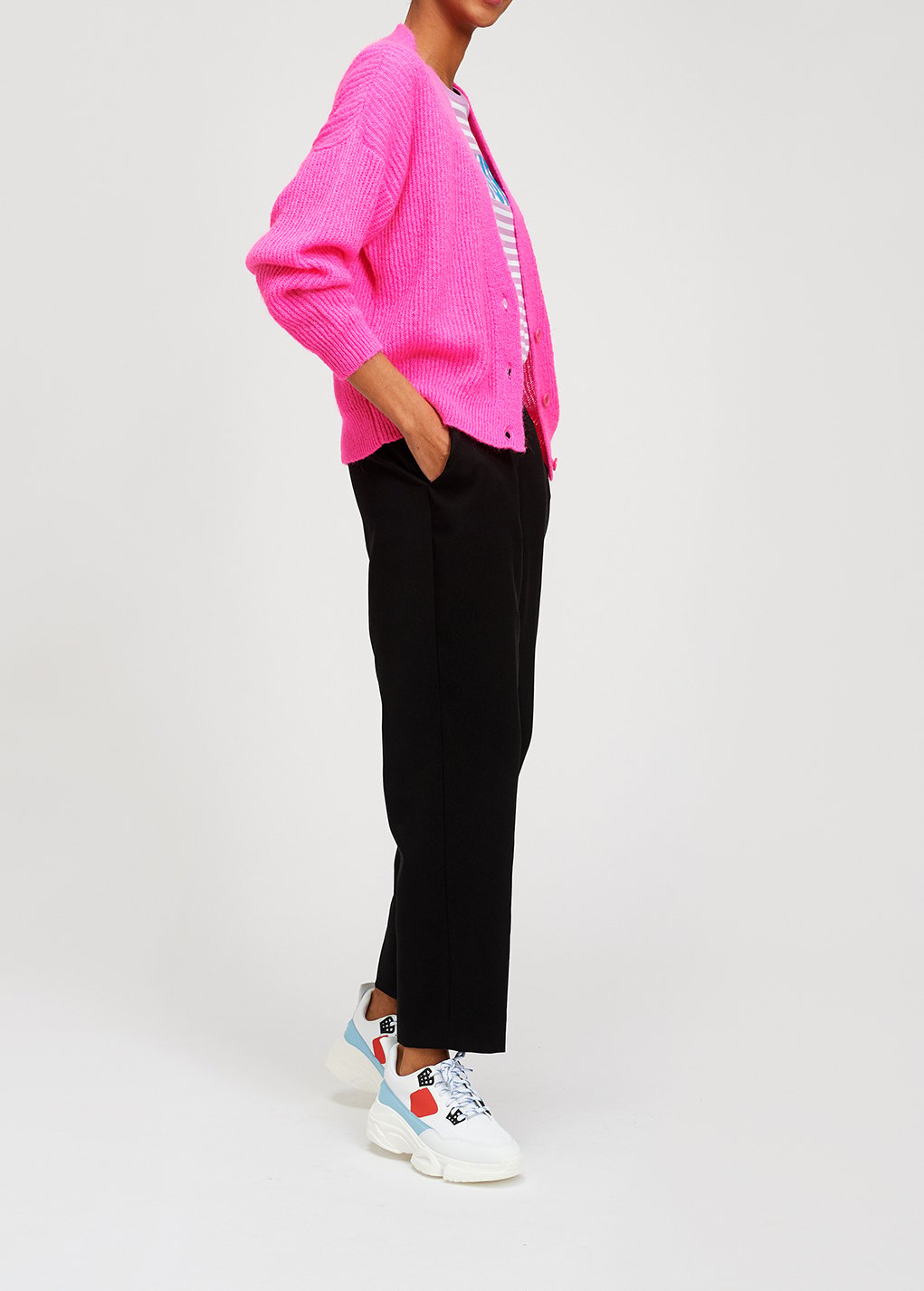 Knitted ribbed cardigan in fuchsia with mohair RE—SSENTIEL second-hand photo 6