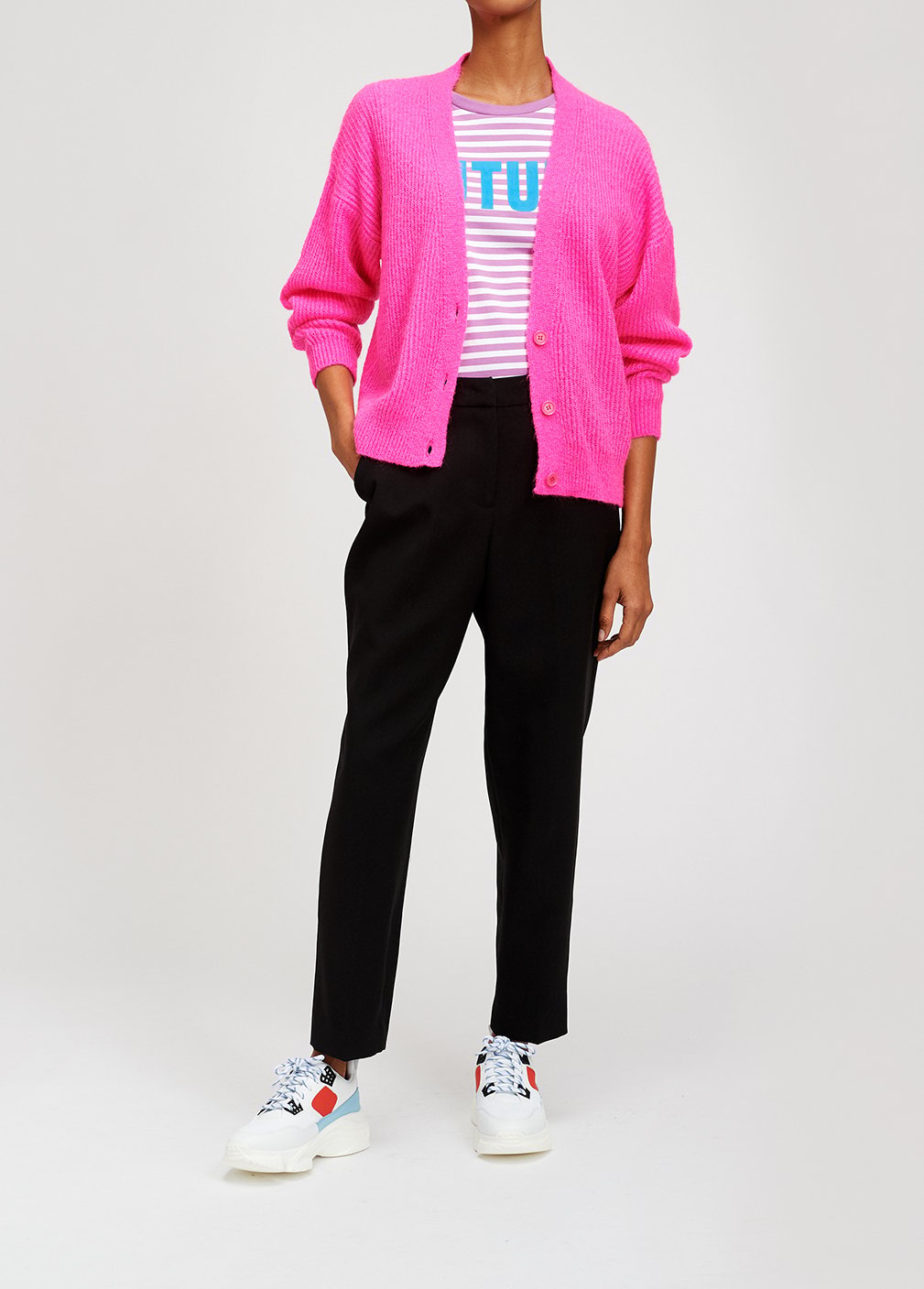 Knitted ribbed cardigan in fuchsia with mohair RE—SSENTIEL second-hand photo 7