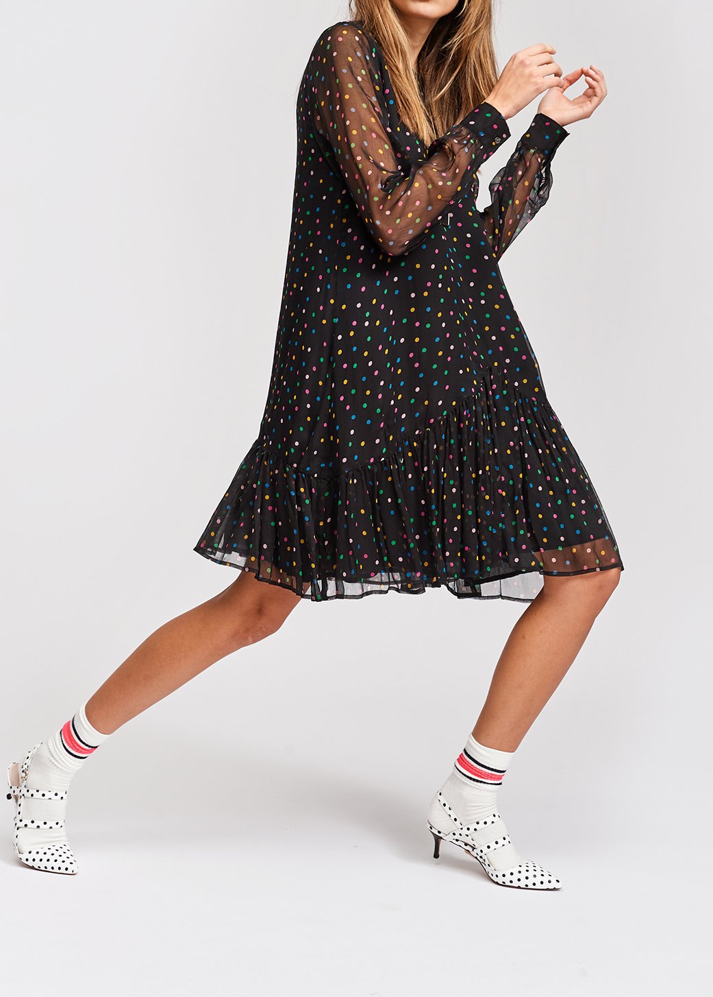 Robe noire à  pois avec volant RE—SSENTIEL seconde main photo 6