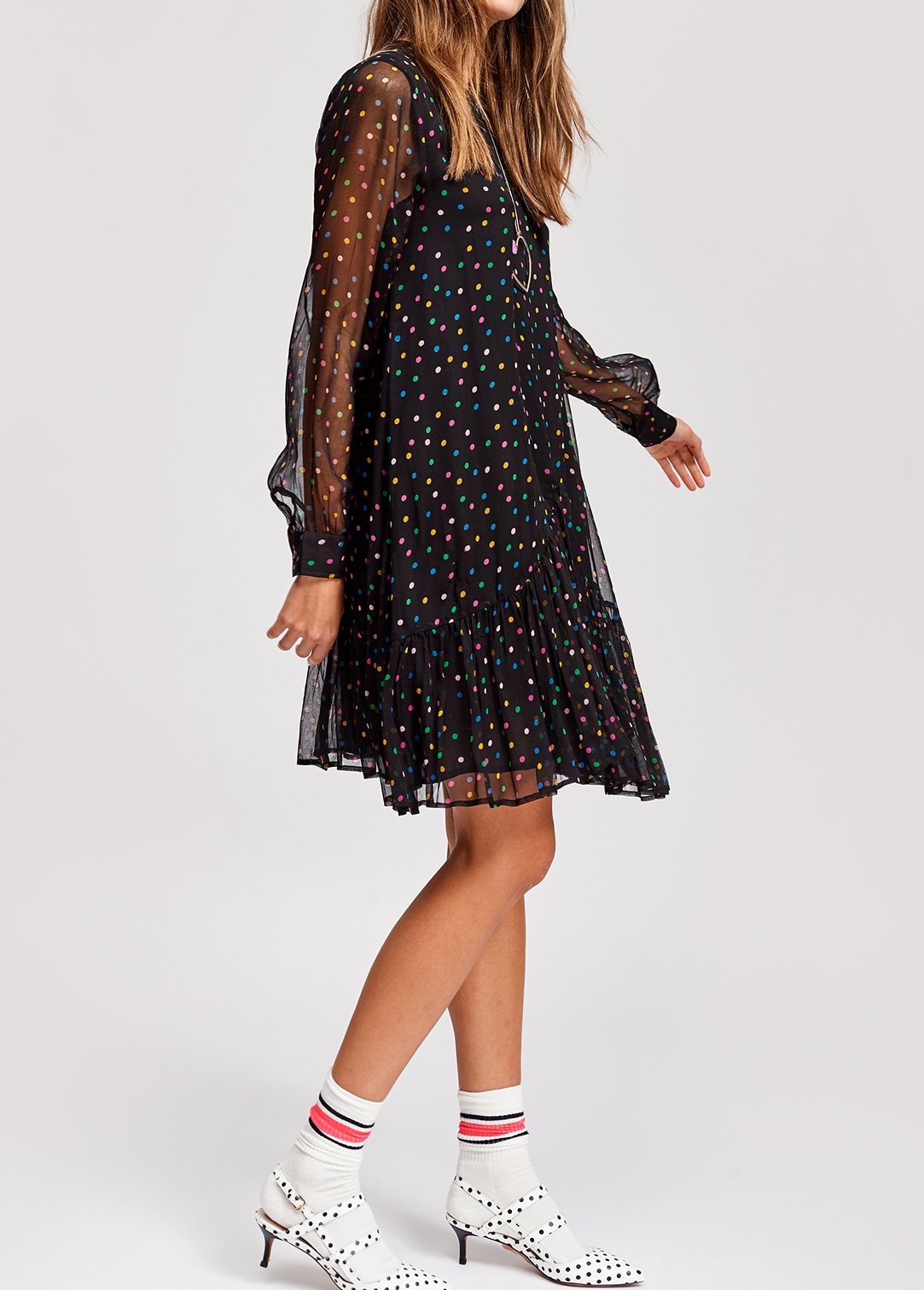 Robe noire à  pois avec volant RE—SSENTIEL seconde main photo 7