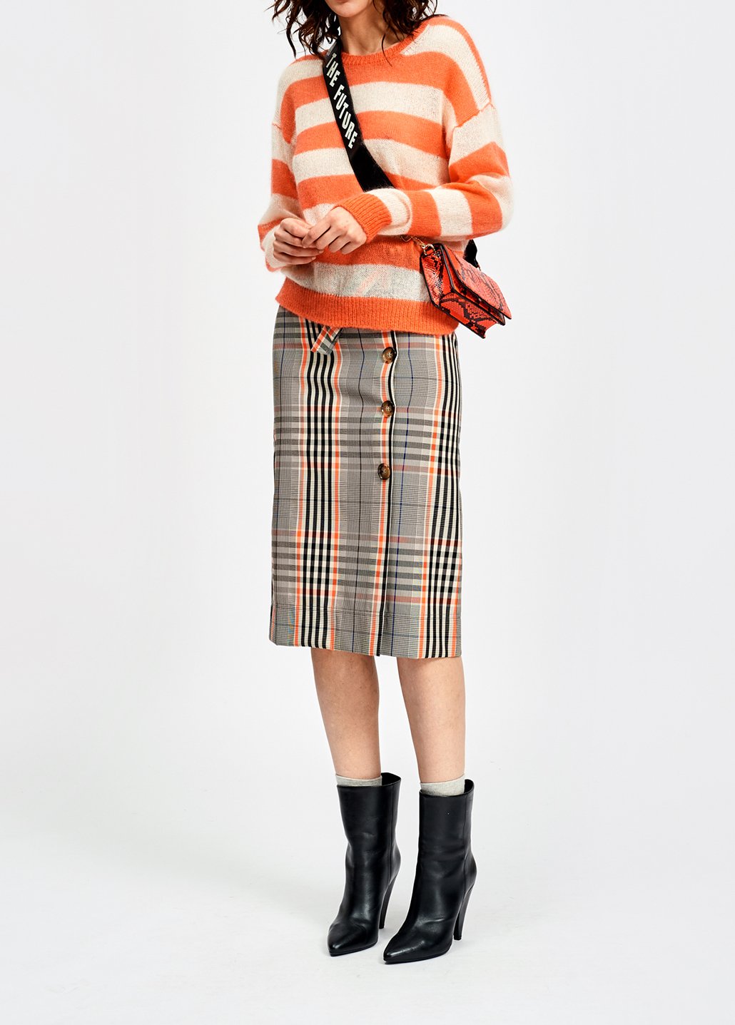Rechte rok met zwart en oranje tartanmotief RE—SSENTIEL tweedehands photo 6