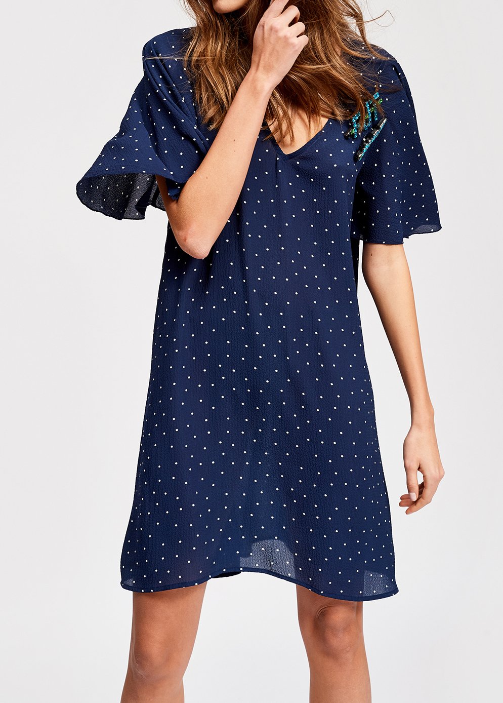Robe évasée bleu foncé à  pois RE—SSENTIEL seconde main photo 3