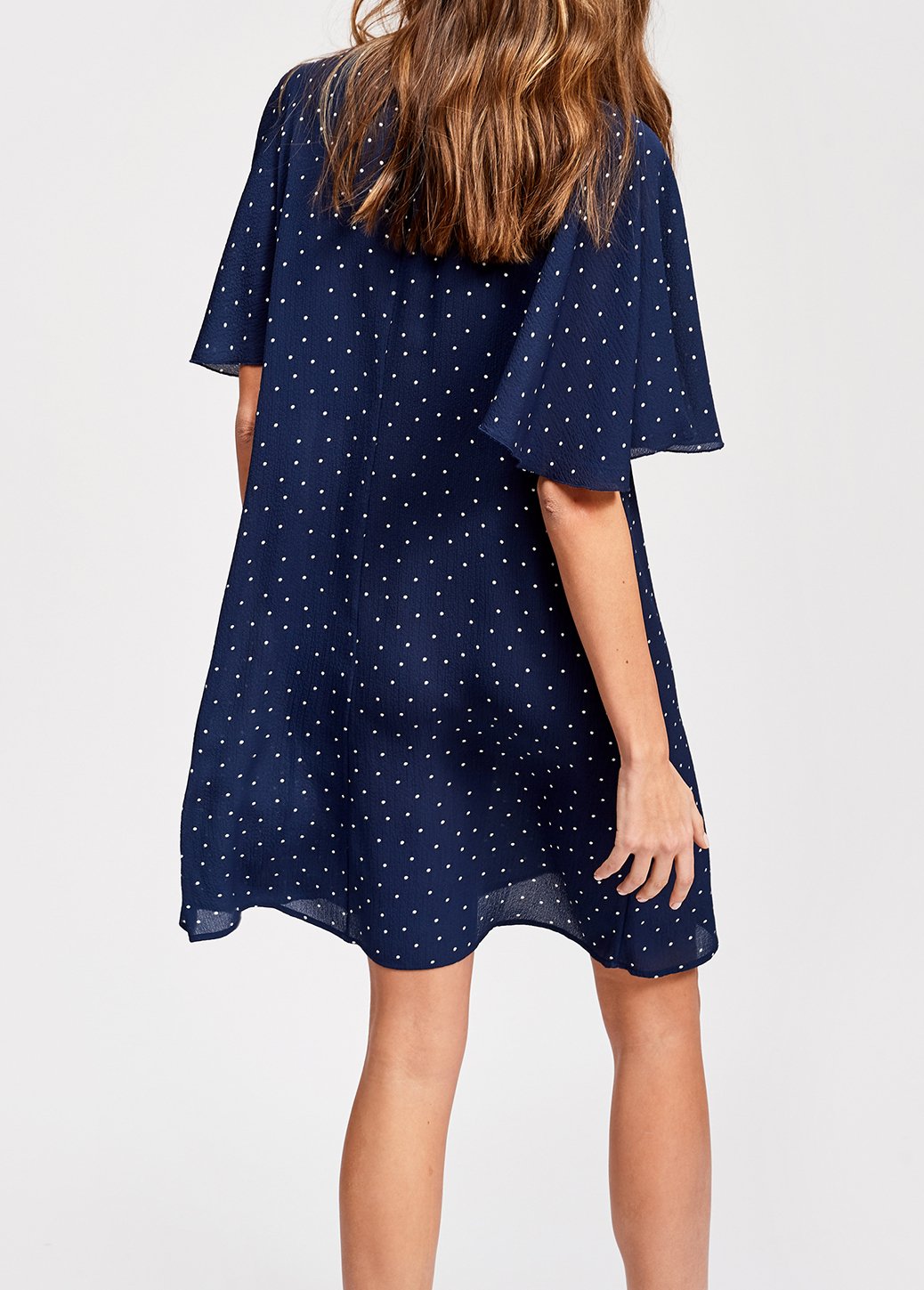Robe évasée bleu foncé à  pois RE—SSENTIEL seconde main photo 4