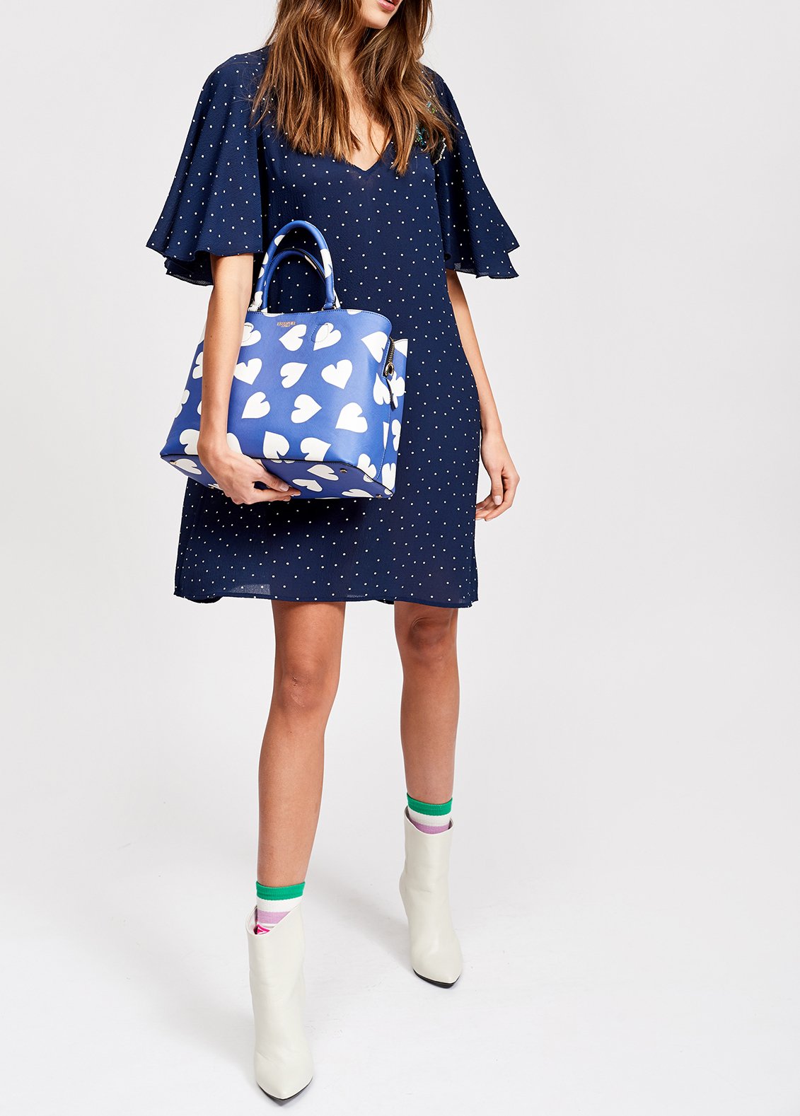 Robe évasée bleu foncé à  pois RE—SSENTIEL seconde main photo 5