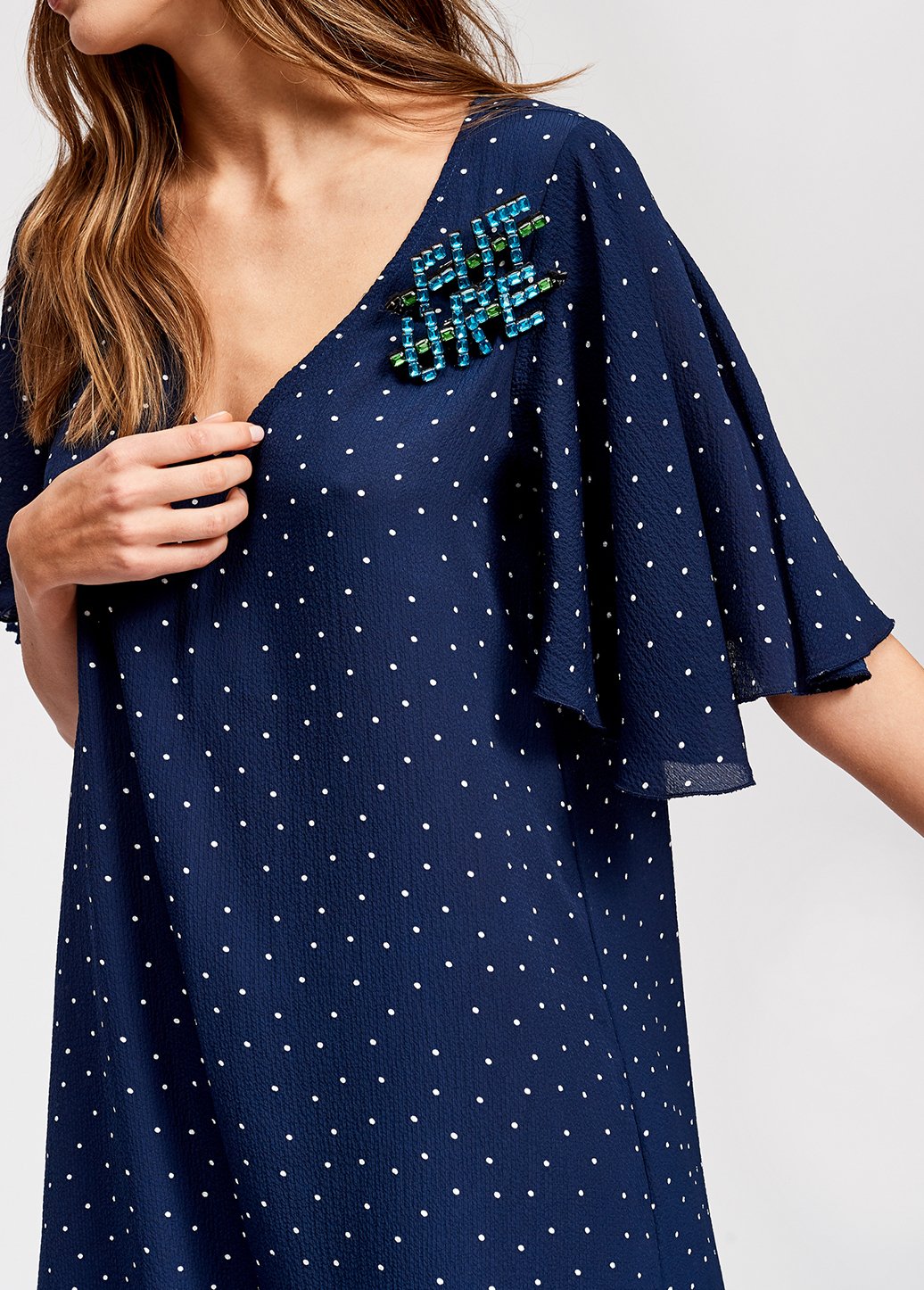 Robe évasée bleu foncé à  pois RE—SSENTIEL seconde main photo 6