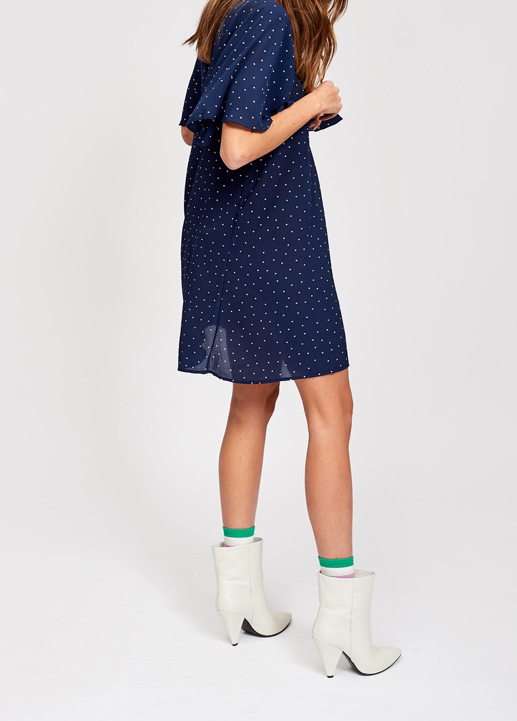 Robe évasée bleu foncé à  pois RE—SSENTIEL seconde main photo 7
