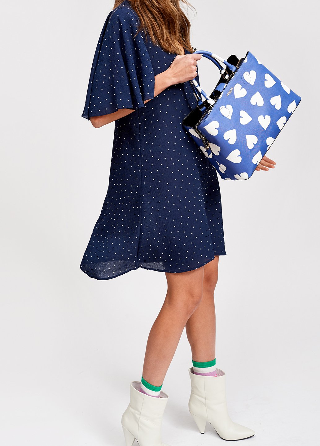 Robe évasée bleu foncé à  pois RE—SSENTIEL seconde main photo 8