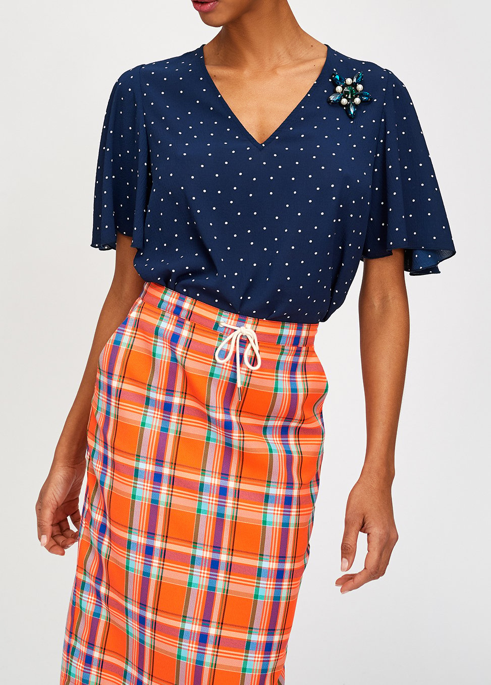 Dark blue polka dot v-neck top RE—SSENTIEL second-hand photo 3