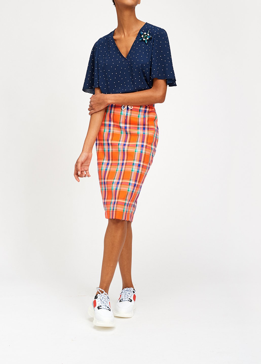 Dark blue polka dot v-neck top RE—SSENTIEL second-hand photo 4