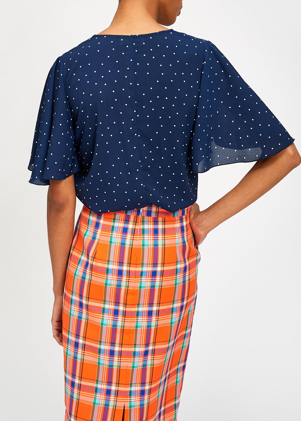 Dark blue polka dot v-neck top RE—SSENTIEL second-hand photo 5