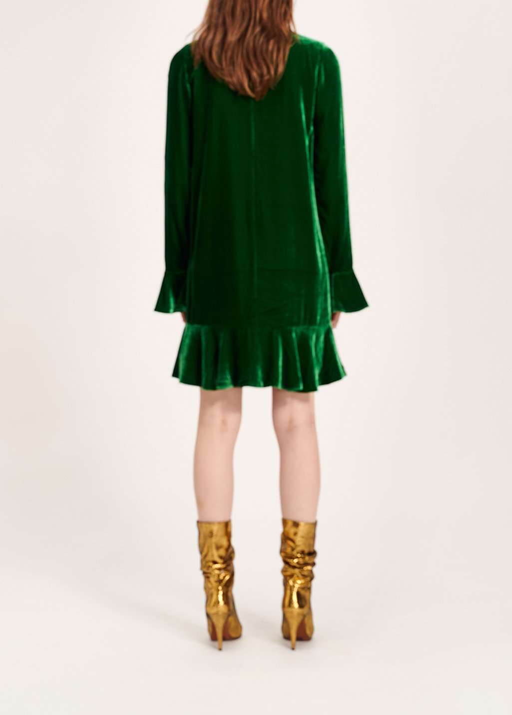 Mini robe en velours vert bouteille avec bas à  volants RE—SSENTIEL seconde main photo 6