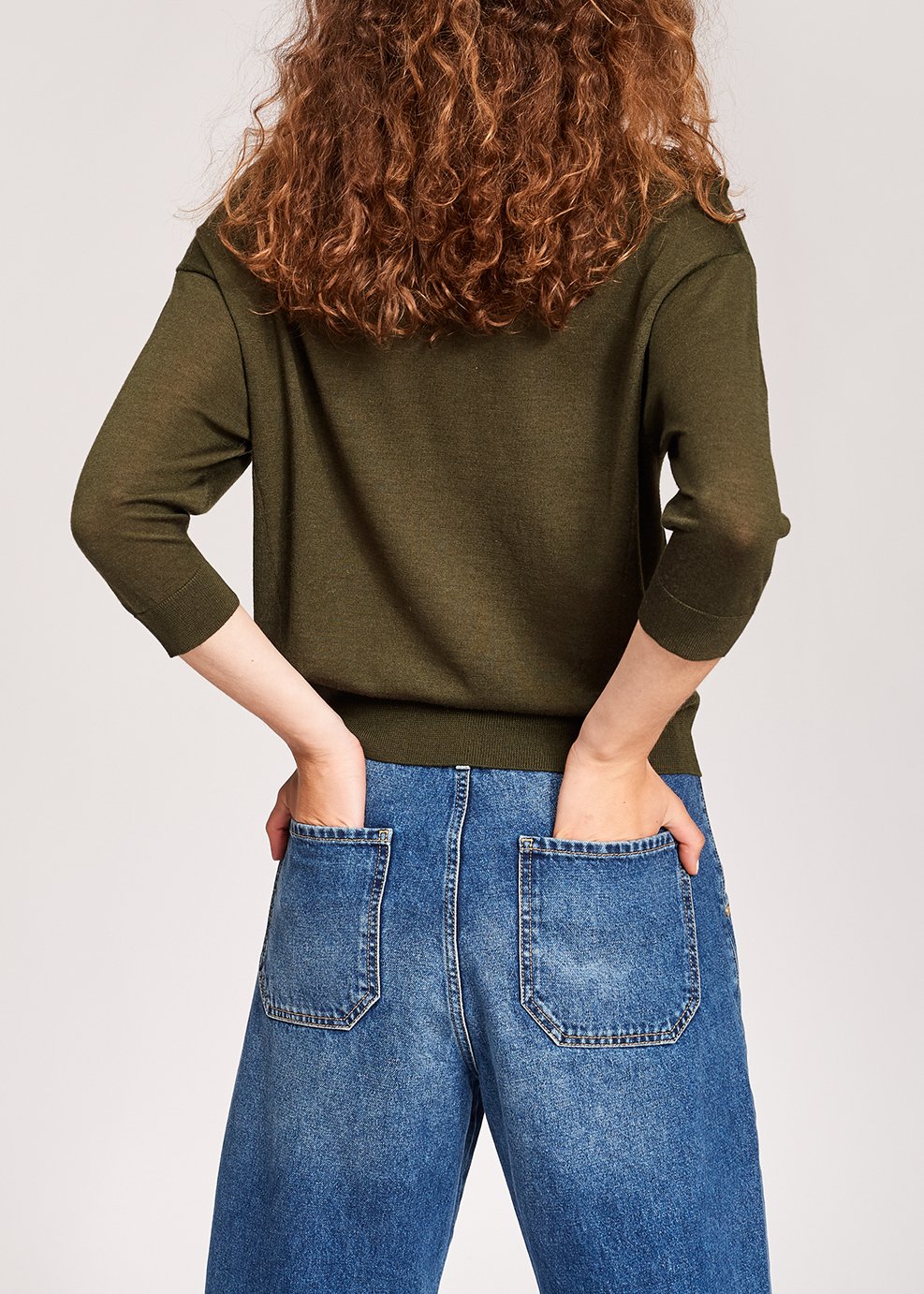 Pull en soie et laine mélangée vert kaki à  broderie Â« fury Â» RE—SSENTIEL seconde main photo 5